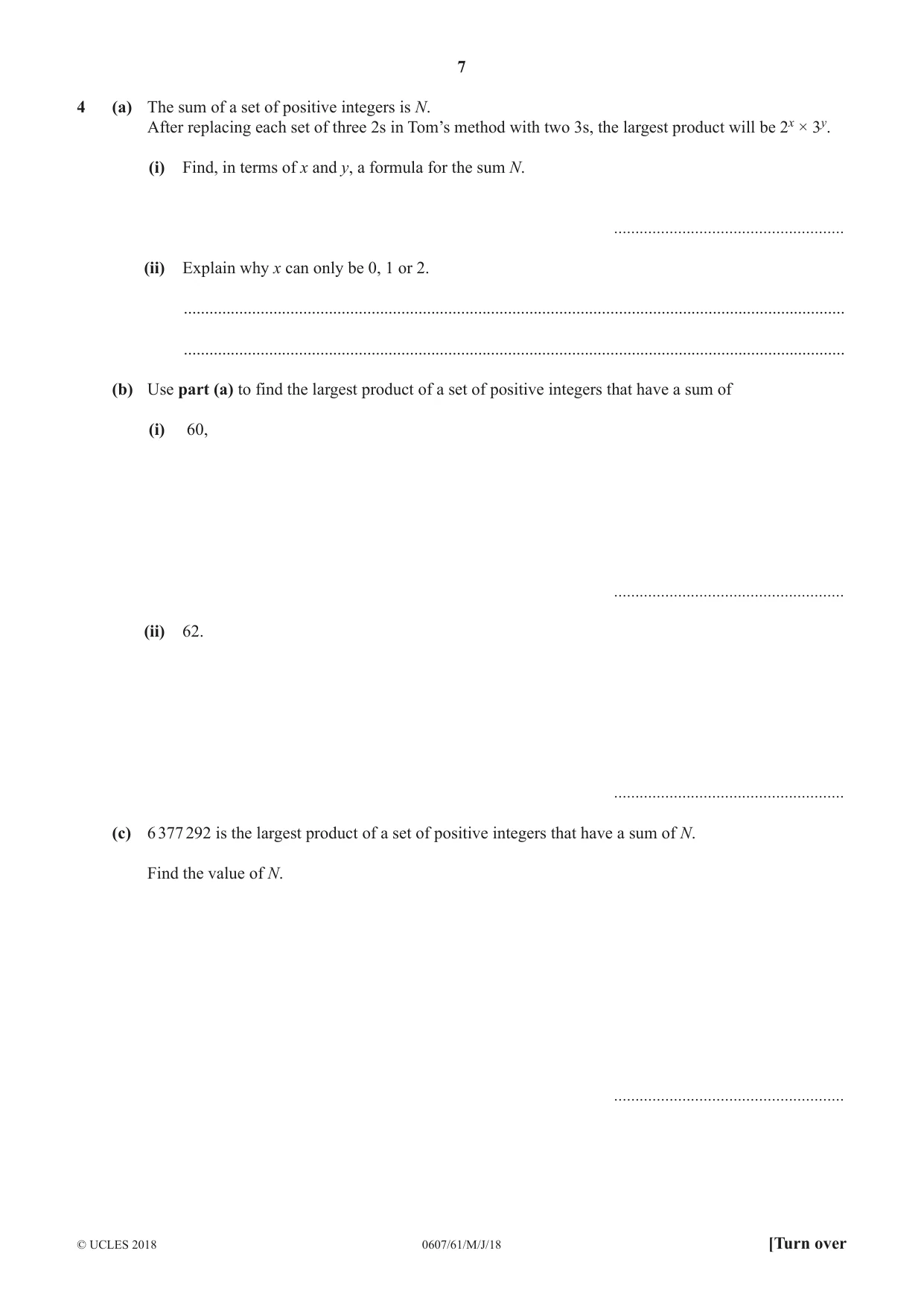 Cambridge IGCSE Mathematics - International 0607 2018 May/June Paper 6 · Variant 1 question paper, page 7 of 12