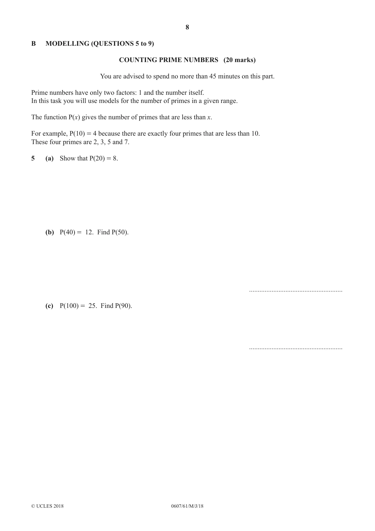 Cambridge IGCSE Mathematics - International 0607 2018 May/June Paper 6 · Variant 1 question paper, page 8 of 12
