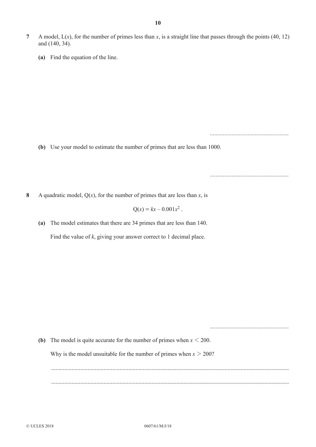 Cambridge IGCSE Mathematics - International 0607 2018 May/June Paper 6 · Variant 1 question paper, page 10 of 12