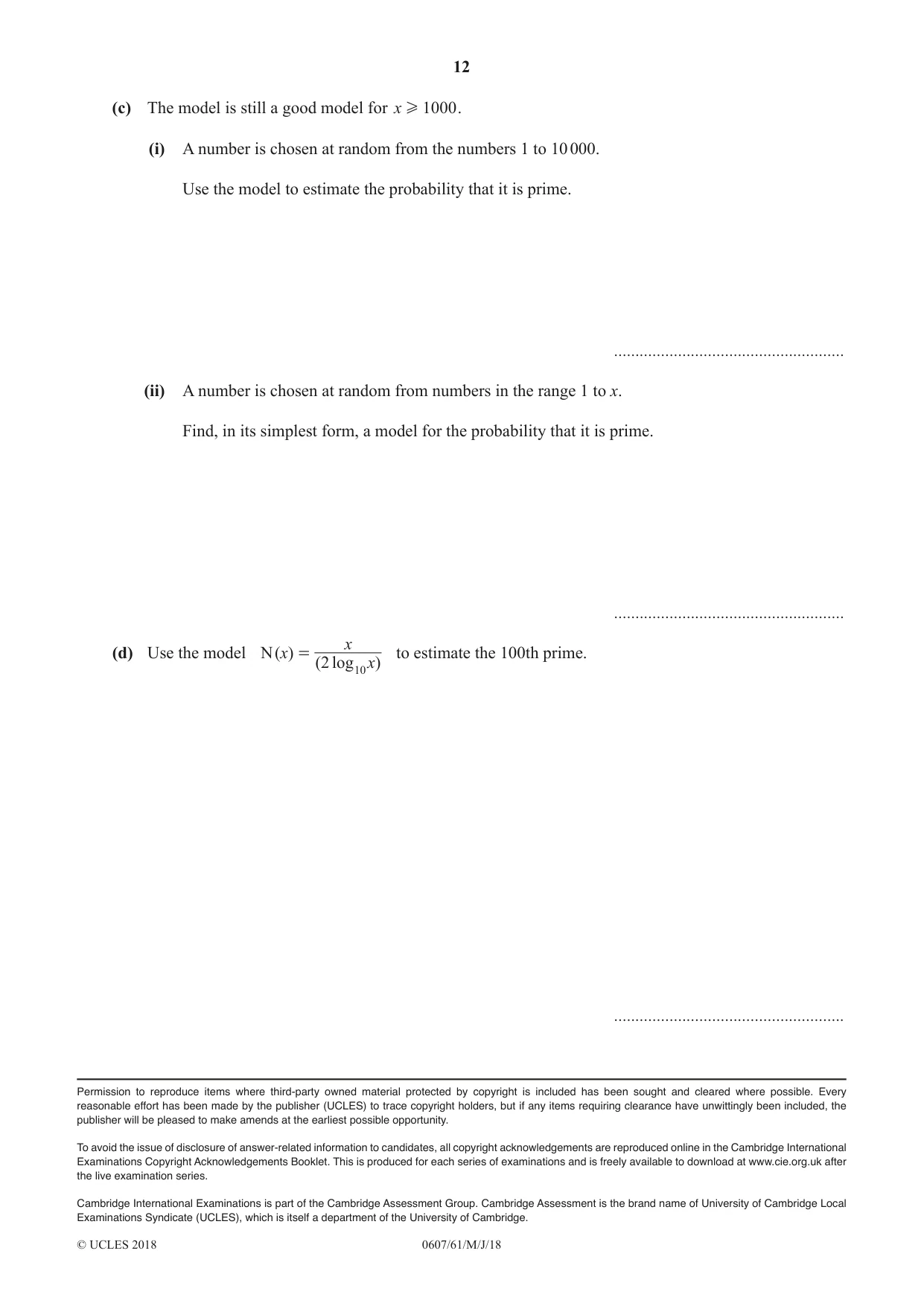 Cambridge IGCSE Mathematics - International 0607 2018 May/June Paper 6 · Variant 1 question paper, page 12 of 12