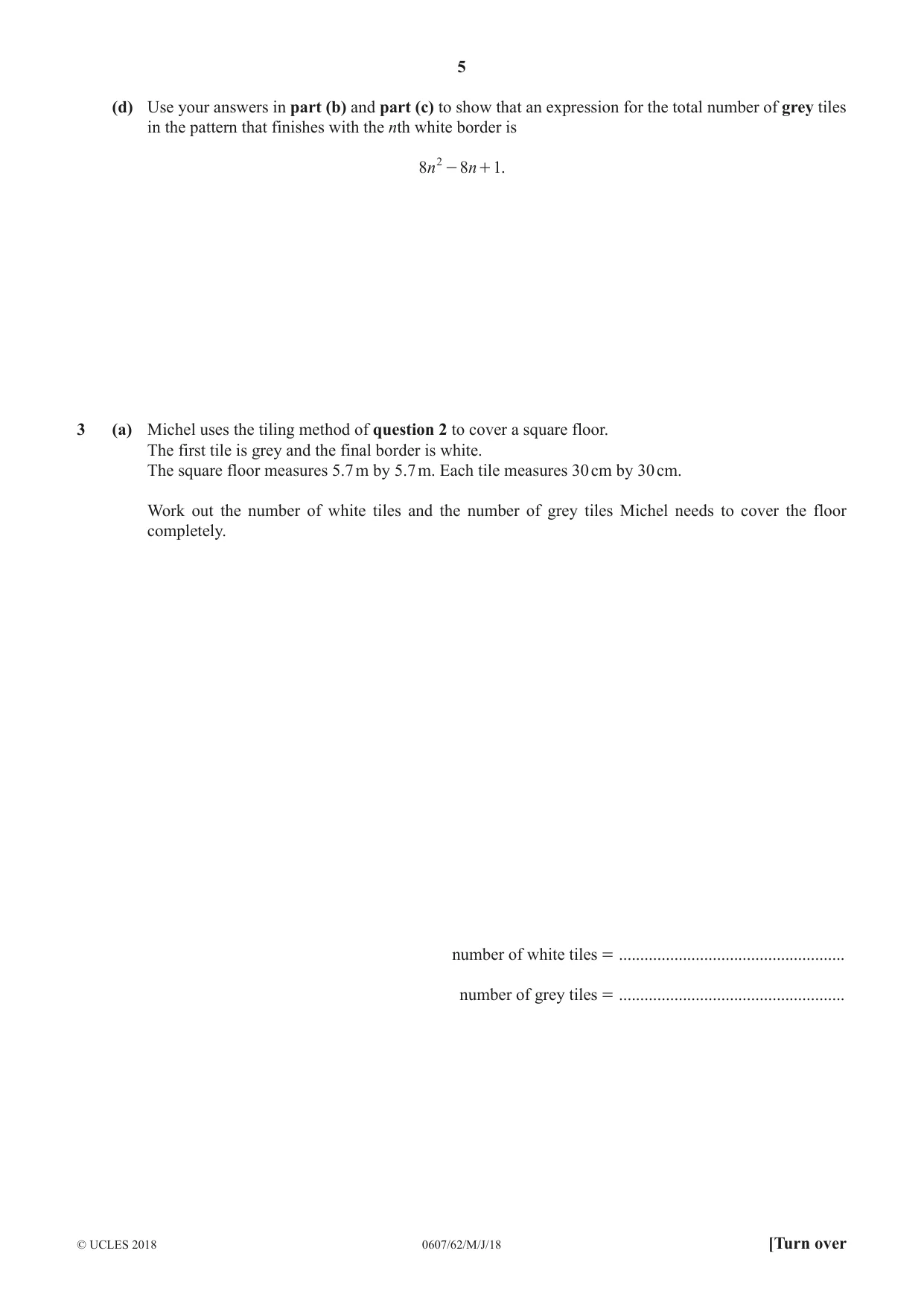 Cambridge IGCSE Mathematics - International 0607 2018 May/June Paper 6 · Variant 2 question paper, page 5 of 16
