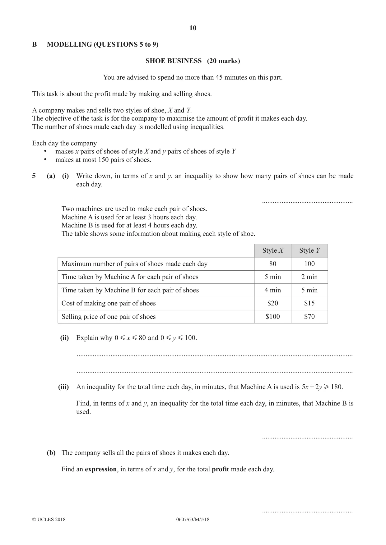 Cambridge IGCSE Mathematics - International 0607 2018 May/June Paper 6 · Variant 3 question paper, page 10 of 16