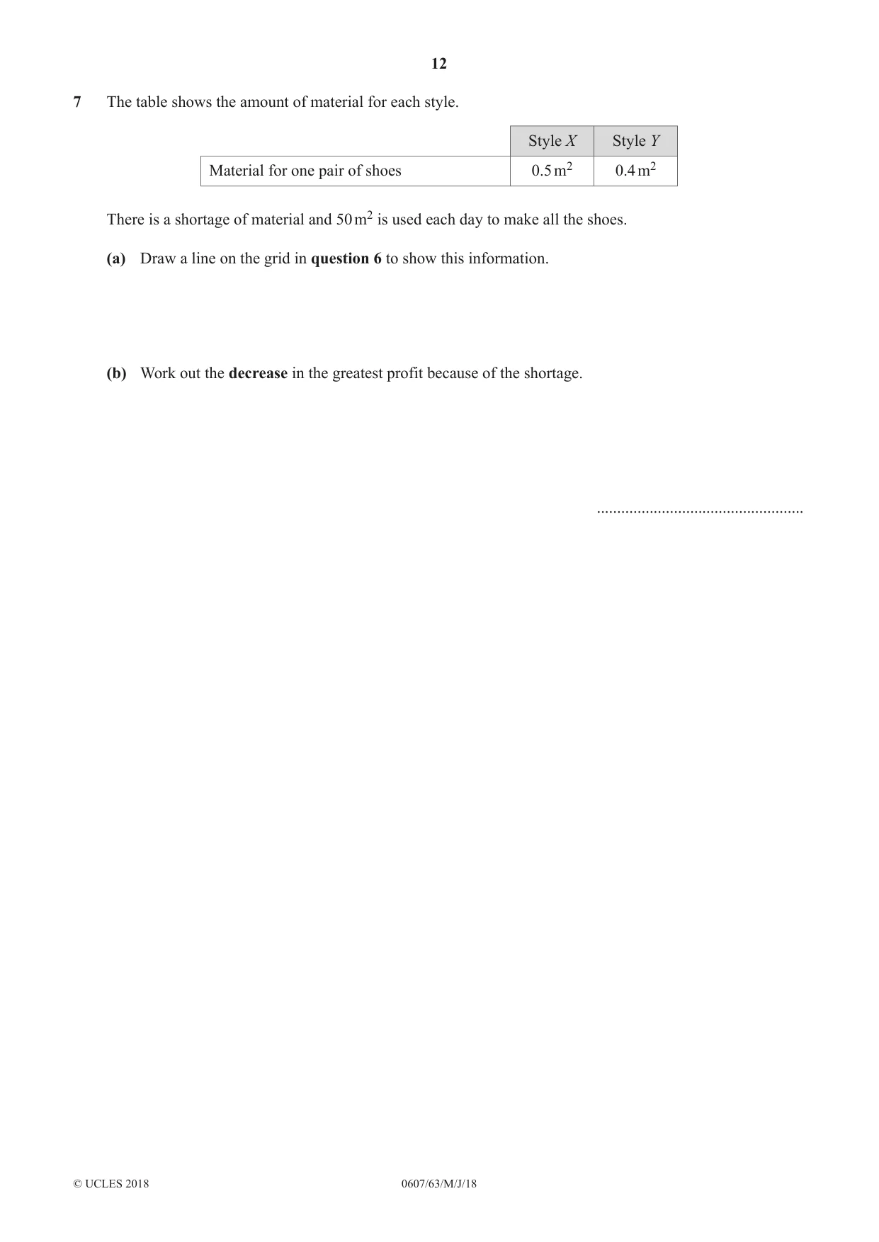 Cambridge IGCSE Mathematics - International 0607 2018 May/June Paper 6 · Variant 3 question paper, page 12 of 16