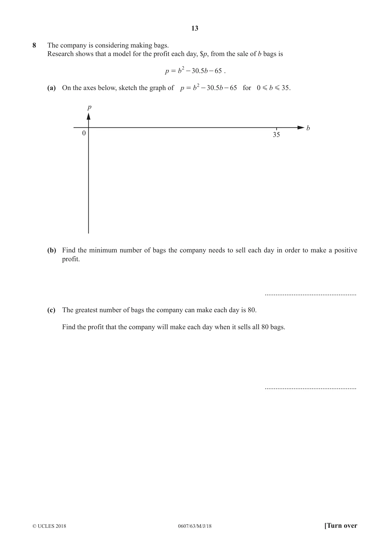 Cambridge IGCSE Mathematics - International 0607 2018 May/June Paper 6 · Variant 3 question paper, page 13 of 16
