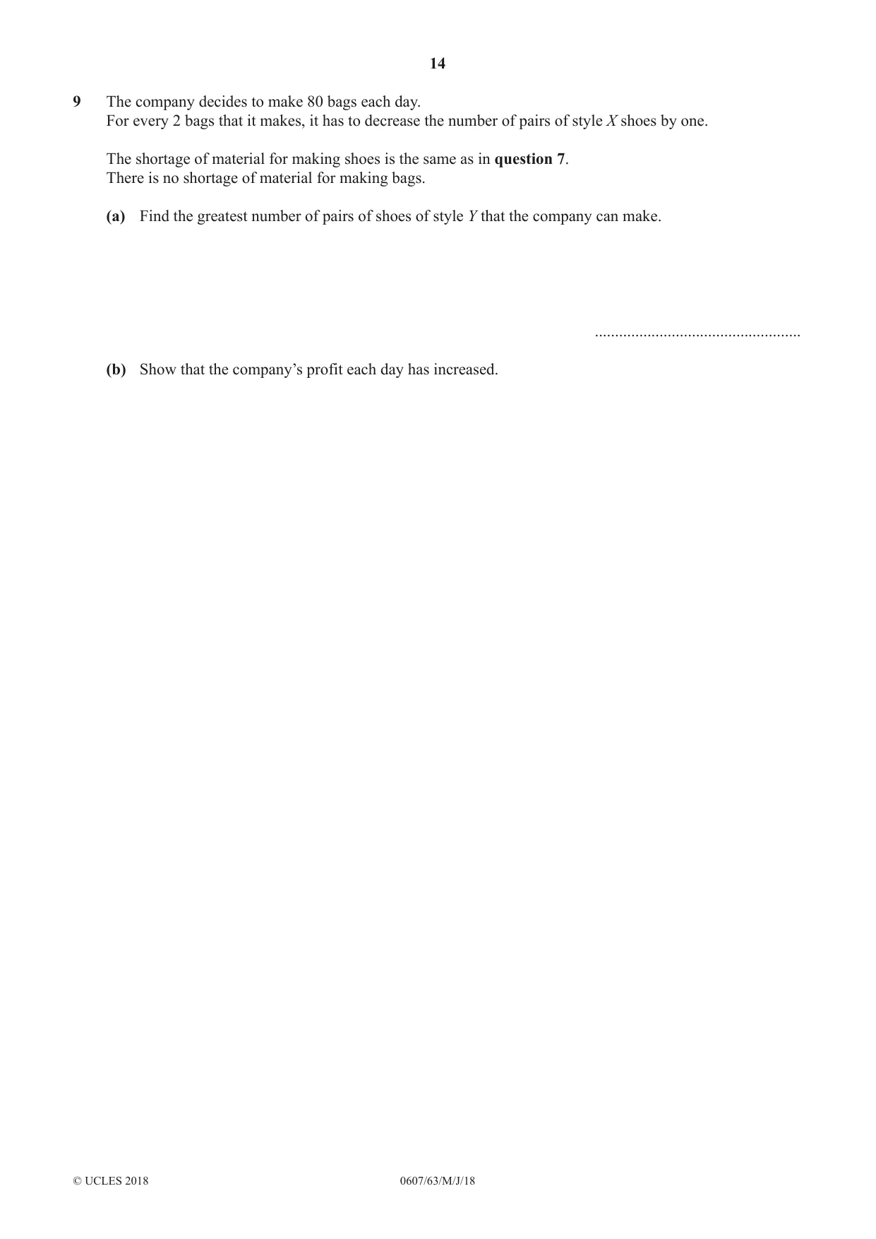 Cambridge IGCSE Mathematics - International 0607 2018 May/June Paper 6 · Variant 3 question paper, page 14 of 16