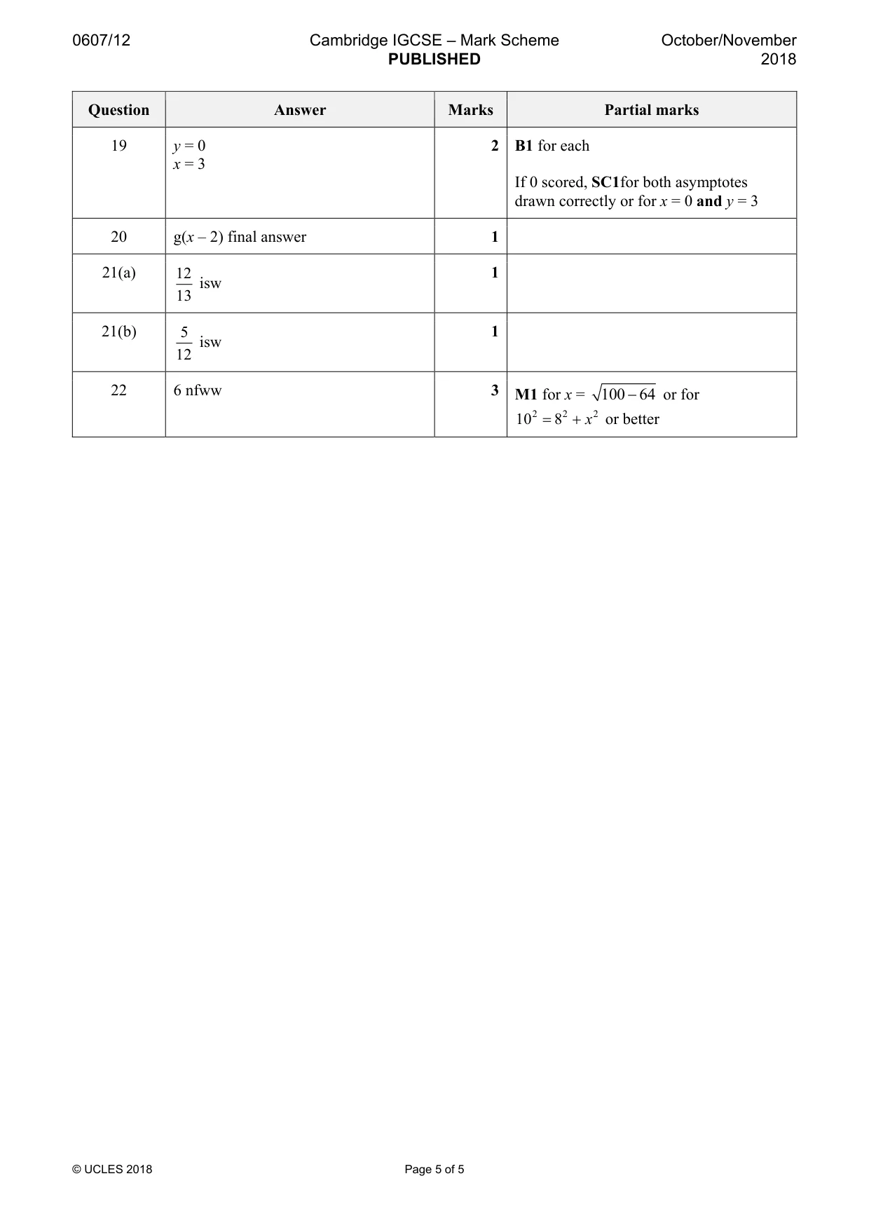 Mark scheme, page 5 of 5