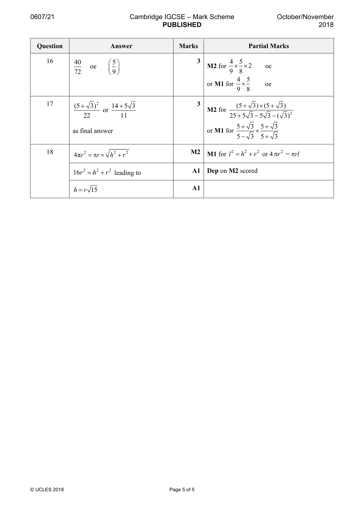 Mark scheme, page 5 of 5