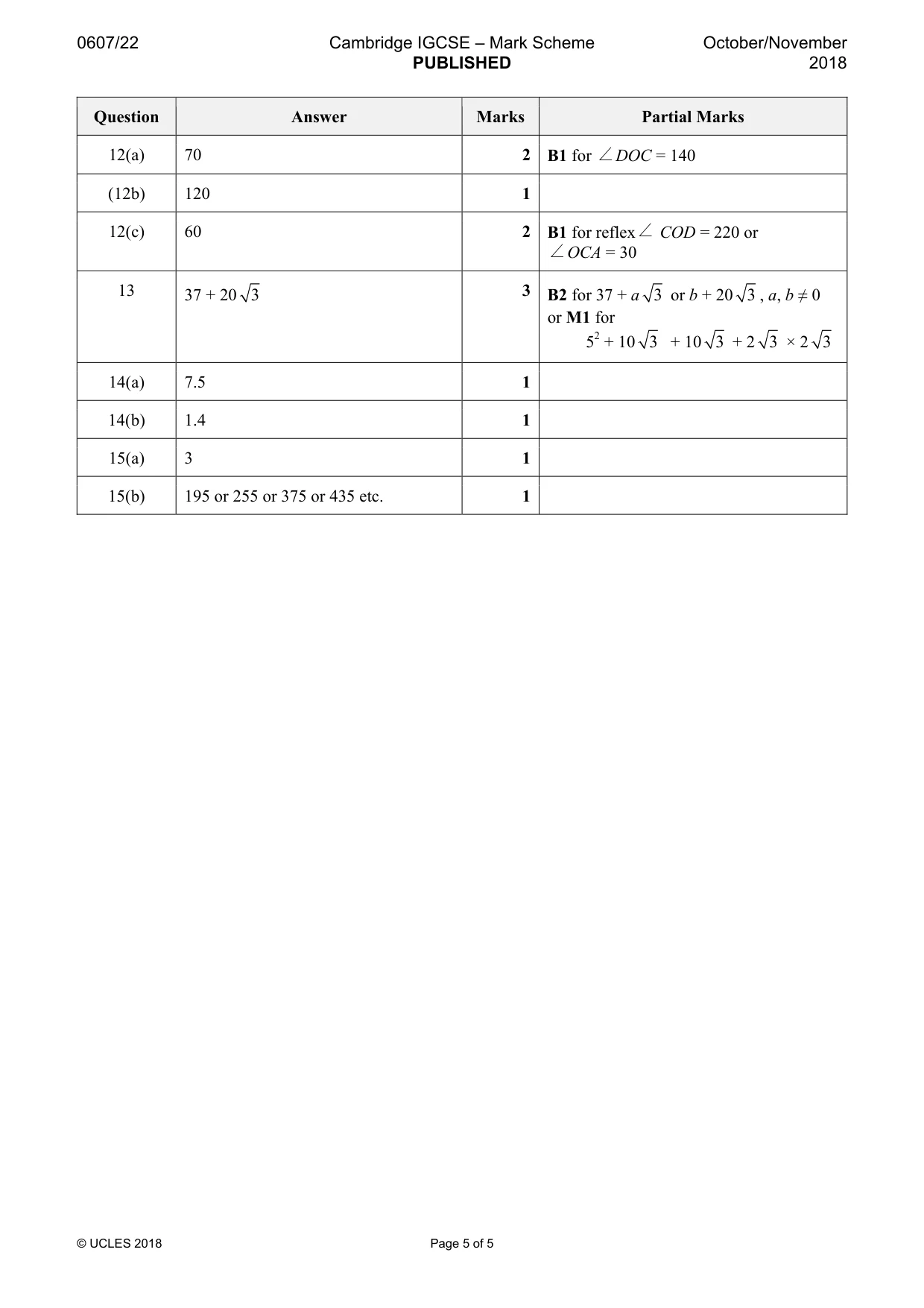 Mark scheme, page 5 of 5