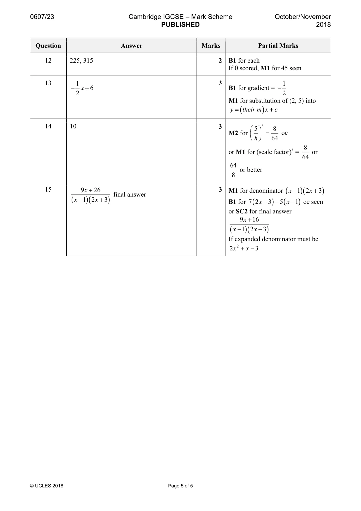 Mark scheme, page 5 of 5