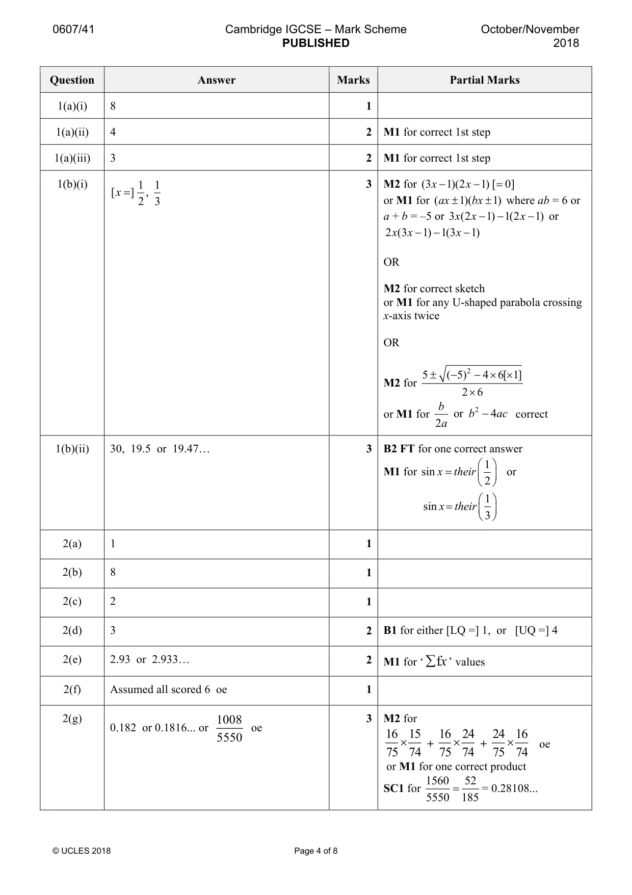 Mark scheme, page 4 of 8