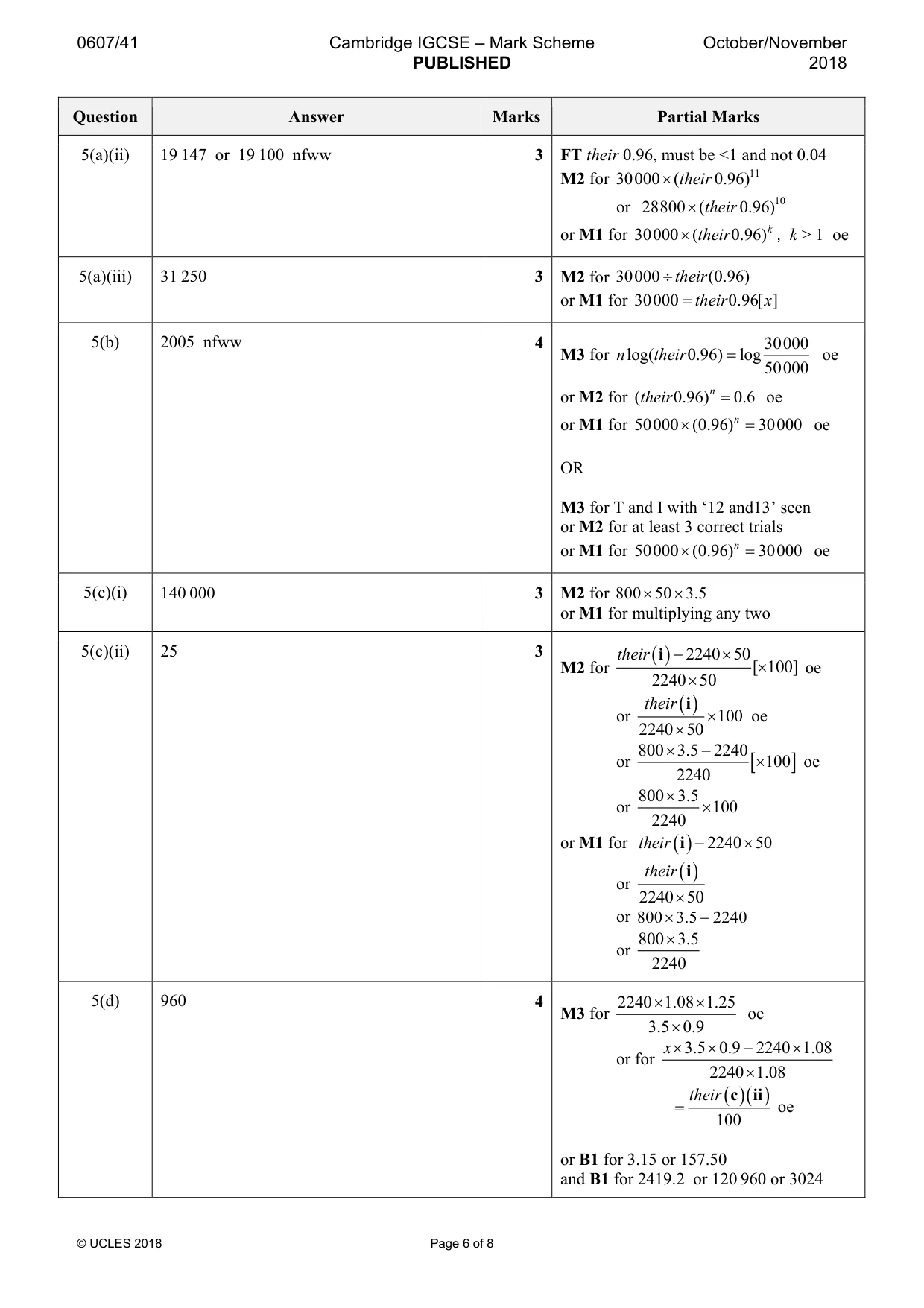 Mark scheme, page 6 of 8