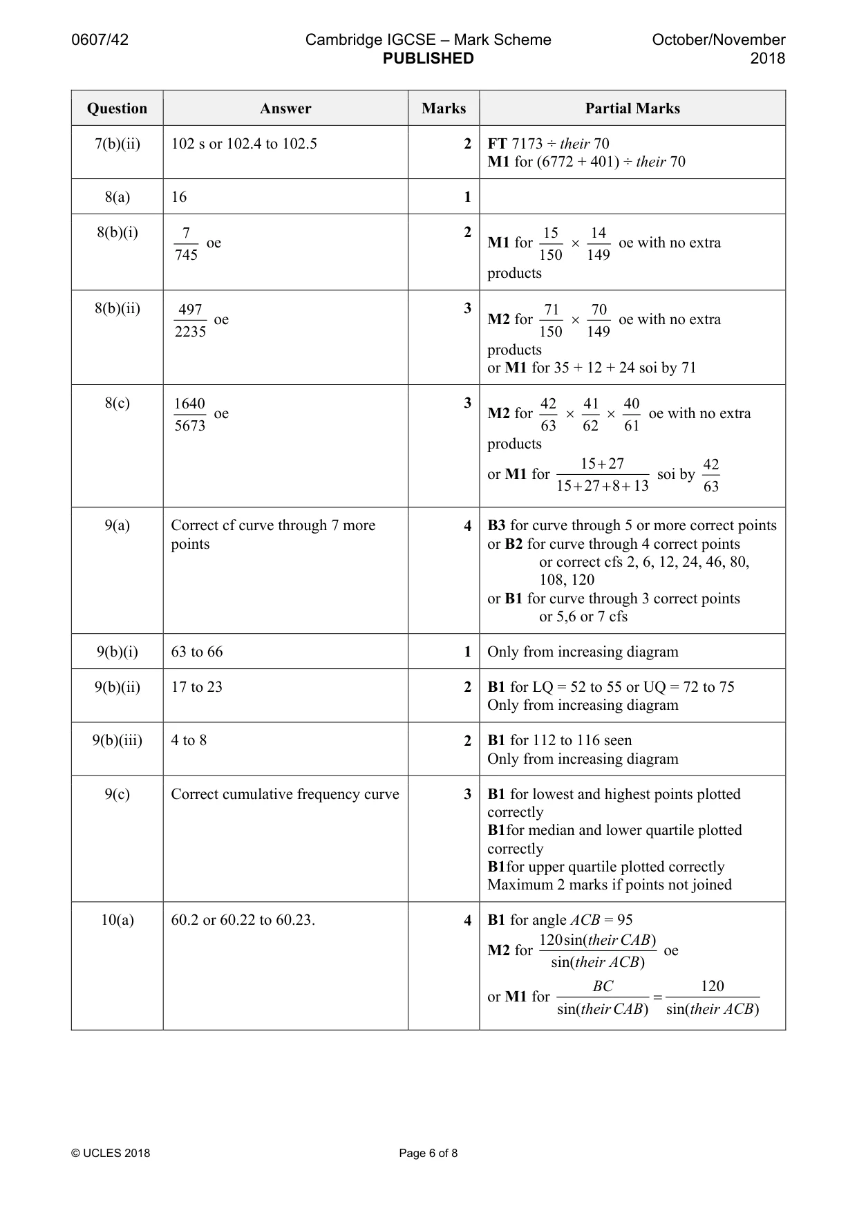 Mark scheme, page 6 of 8