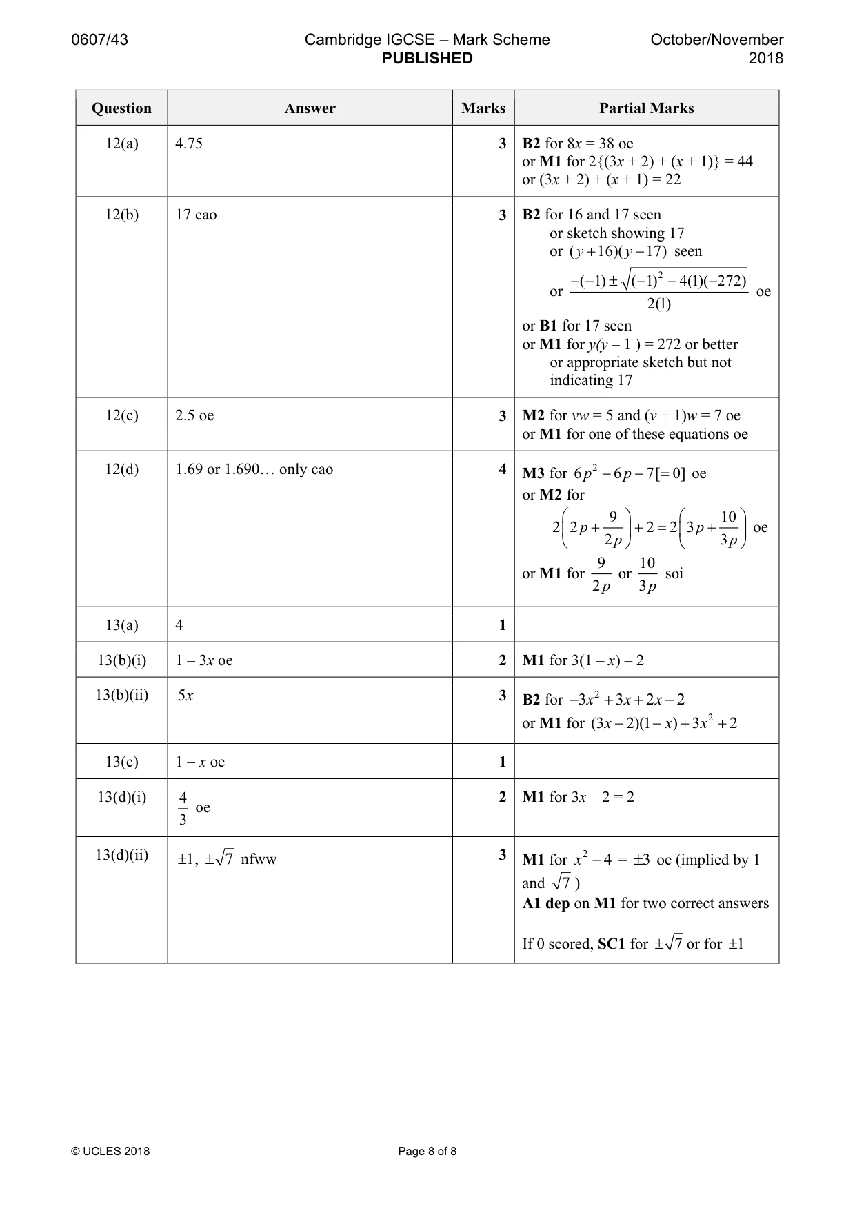 Mark scheme, page 8 of 8