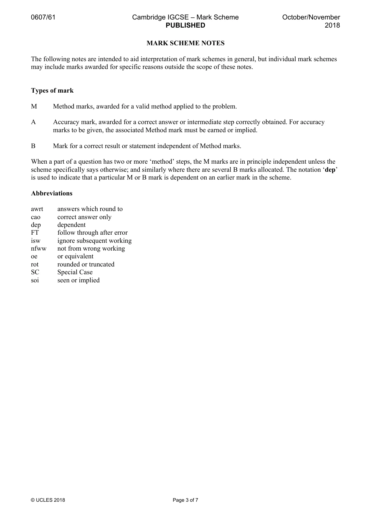 Mark scheme, page 3 of 7