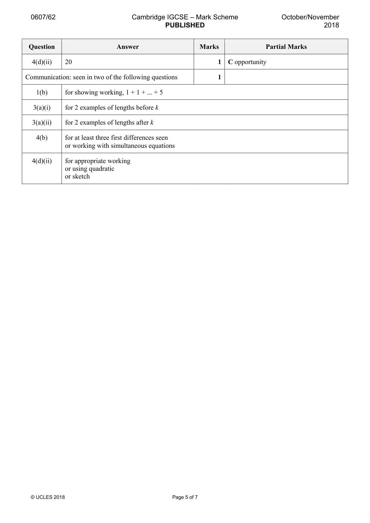 Mark scheme, page 5 of 7