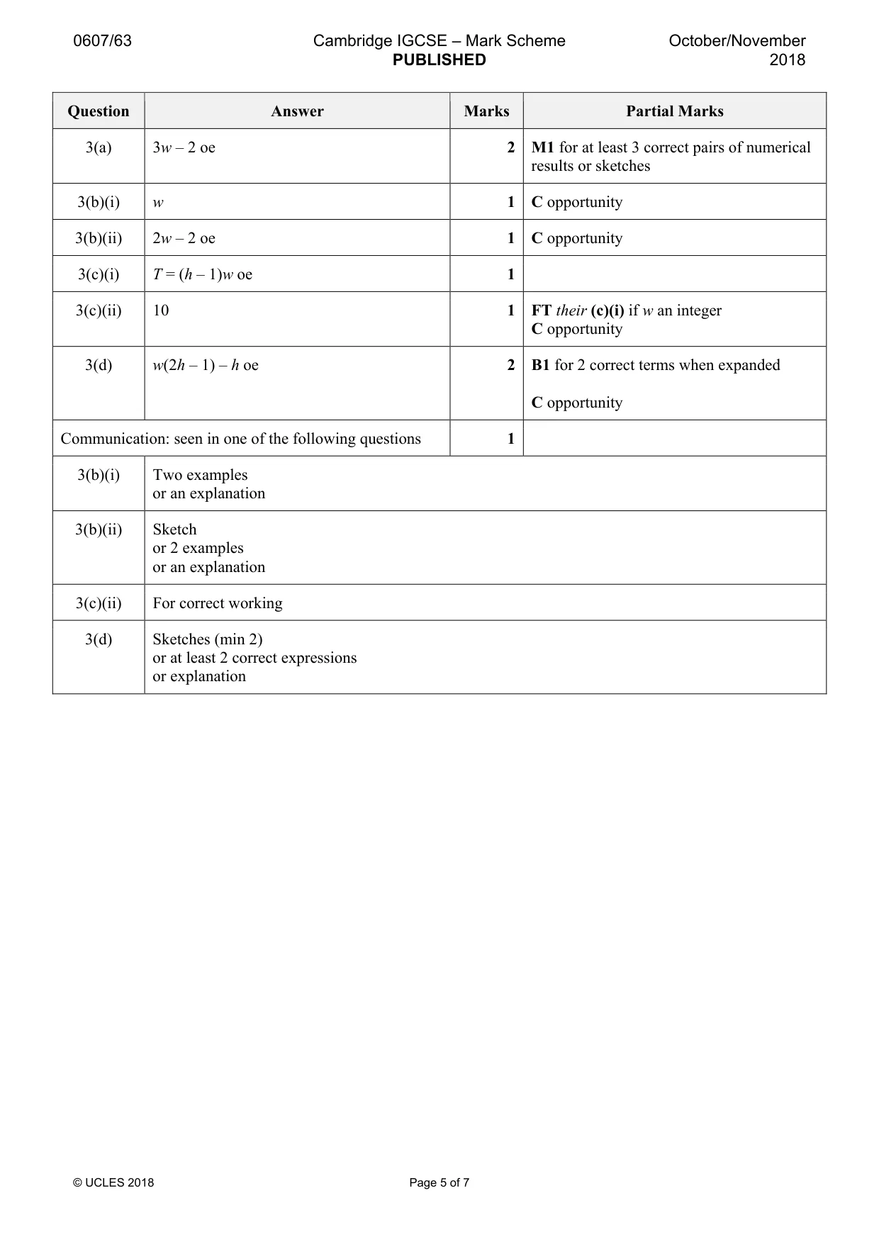 Mark scheme, page 5 of 7