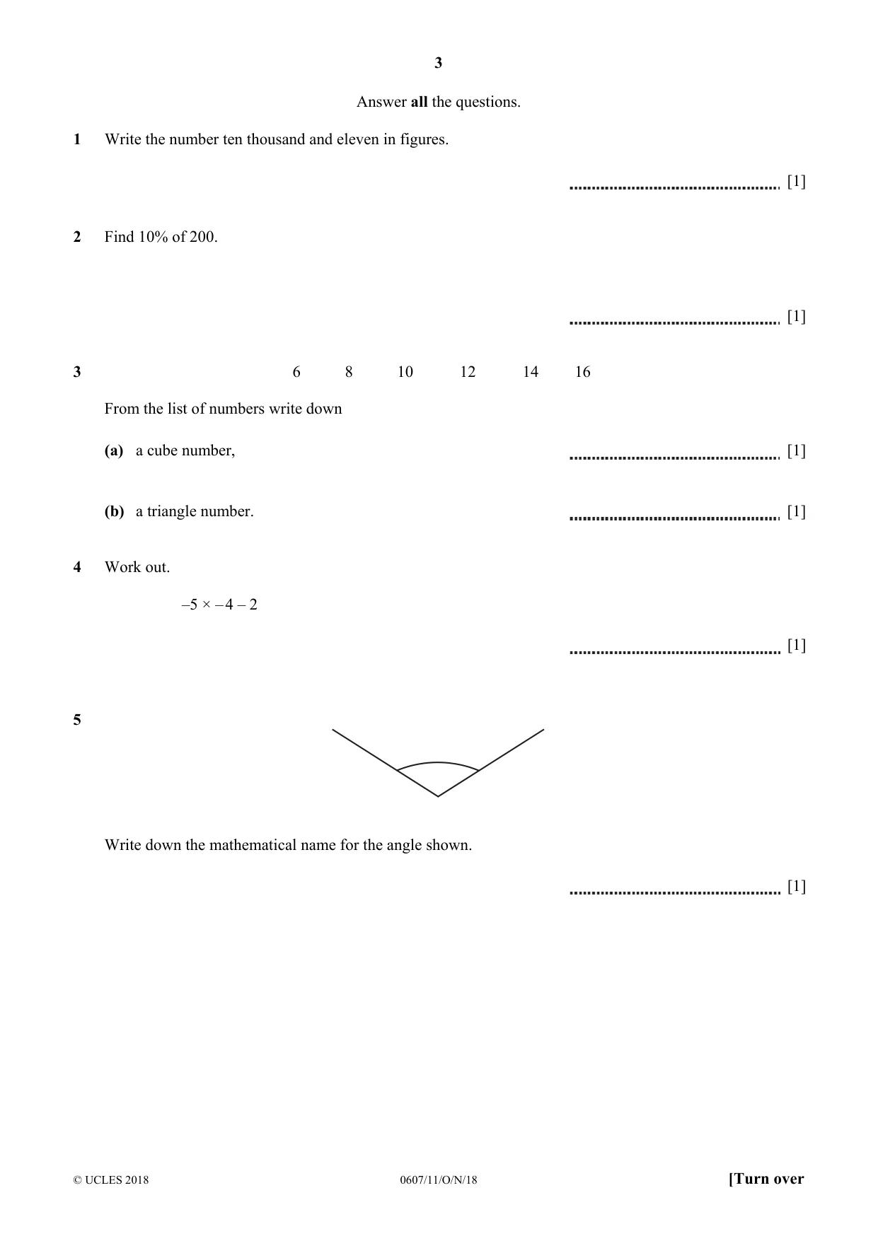 Cambridge IGCSE Mathematics - International 0607 2018 Oct/Nov Paper 1 · Variant 1 question paper, page 3 of 8