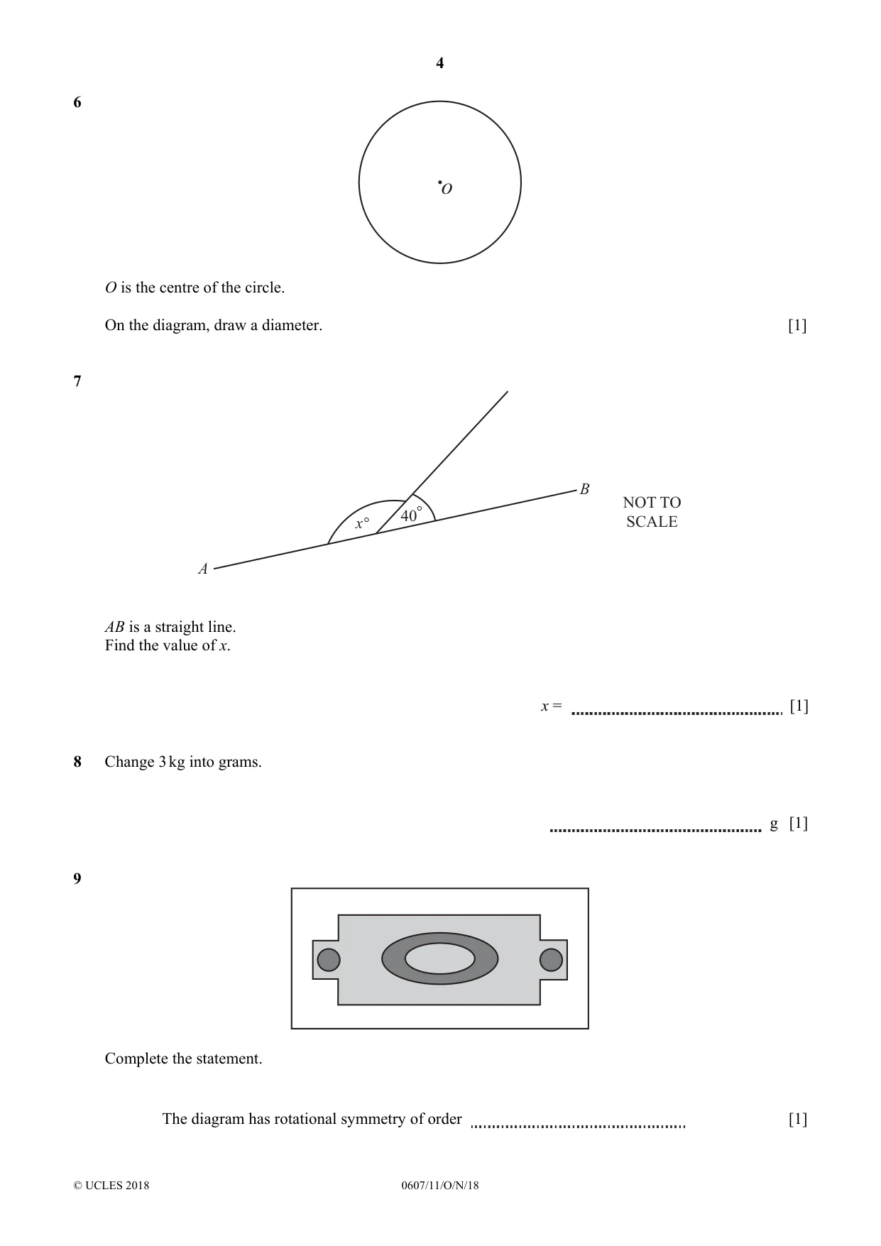 Cambridge IGCSE Mathematics - International 0607 2018 Oct/Nov Paper 1 · Variant 1 question paper, page 4 of 8