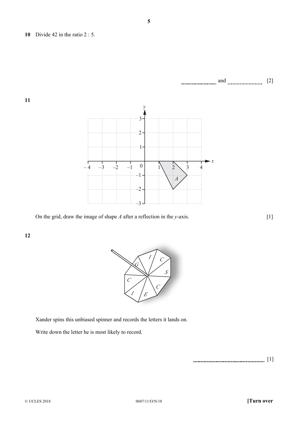 Cambridge IGCSE Mathematics - International 0607 2018 Oct/Nov Paper 1 · Variant 1 question paper, page 5 of 8