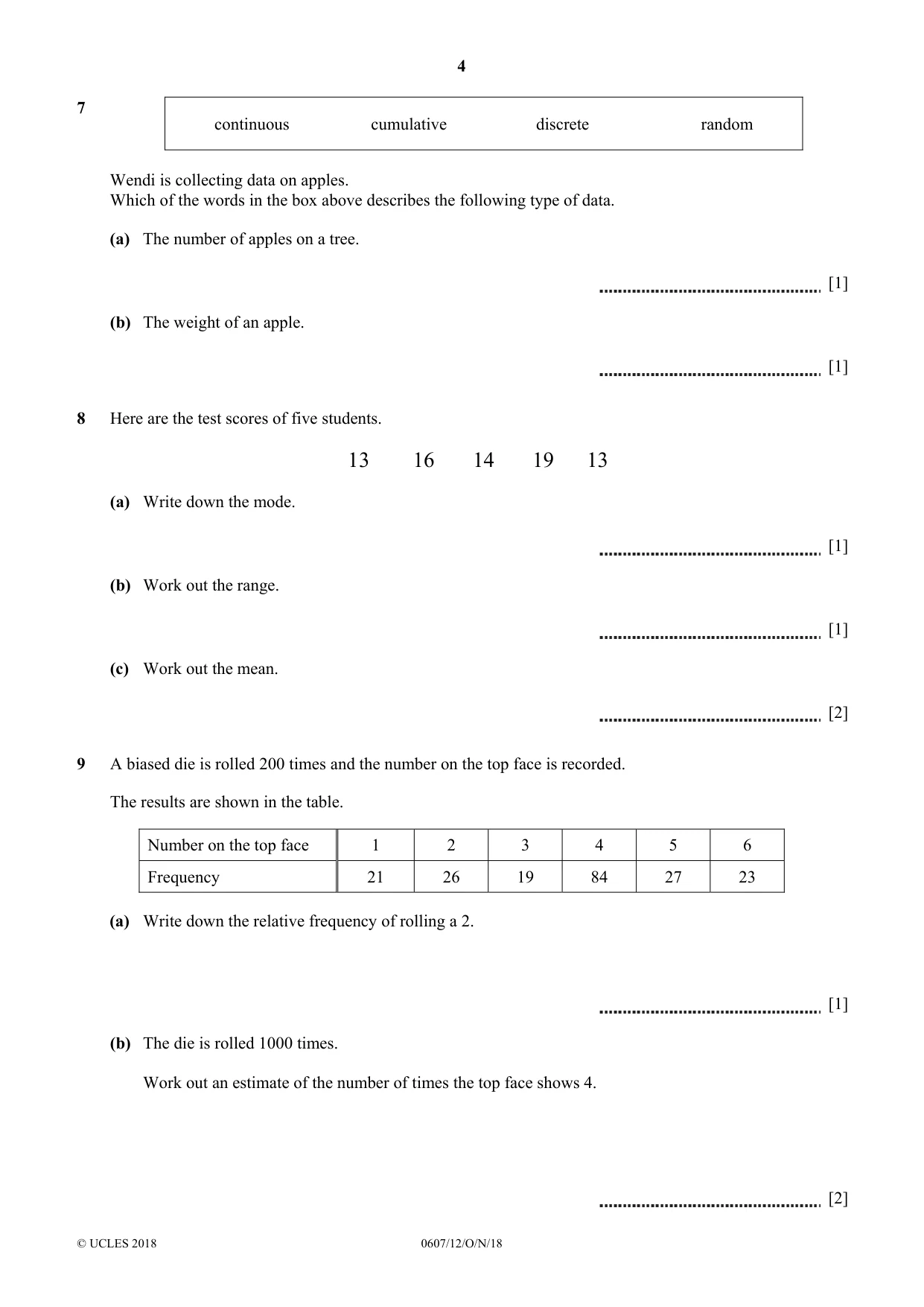 Cambridge IGCSE Mathematics - International 0607 2018 Oct/Nov Paper 1 · Variant 2 question paper, page 4 of 8