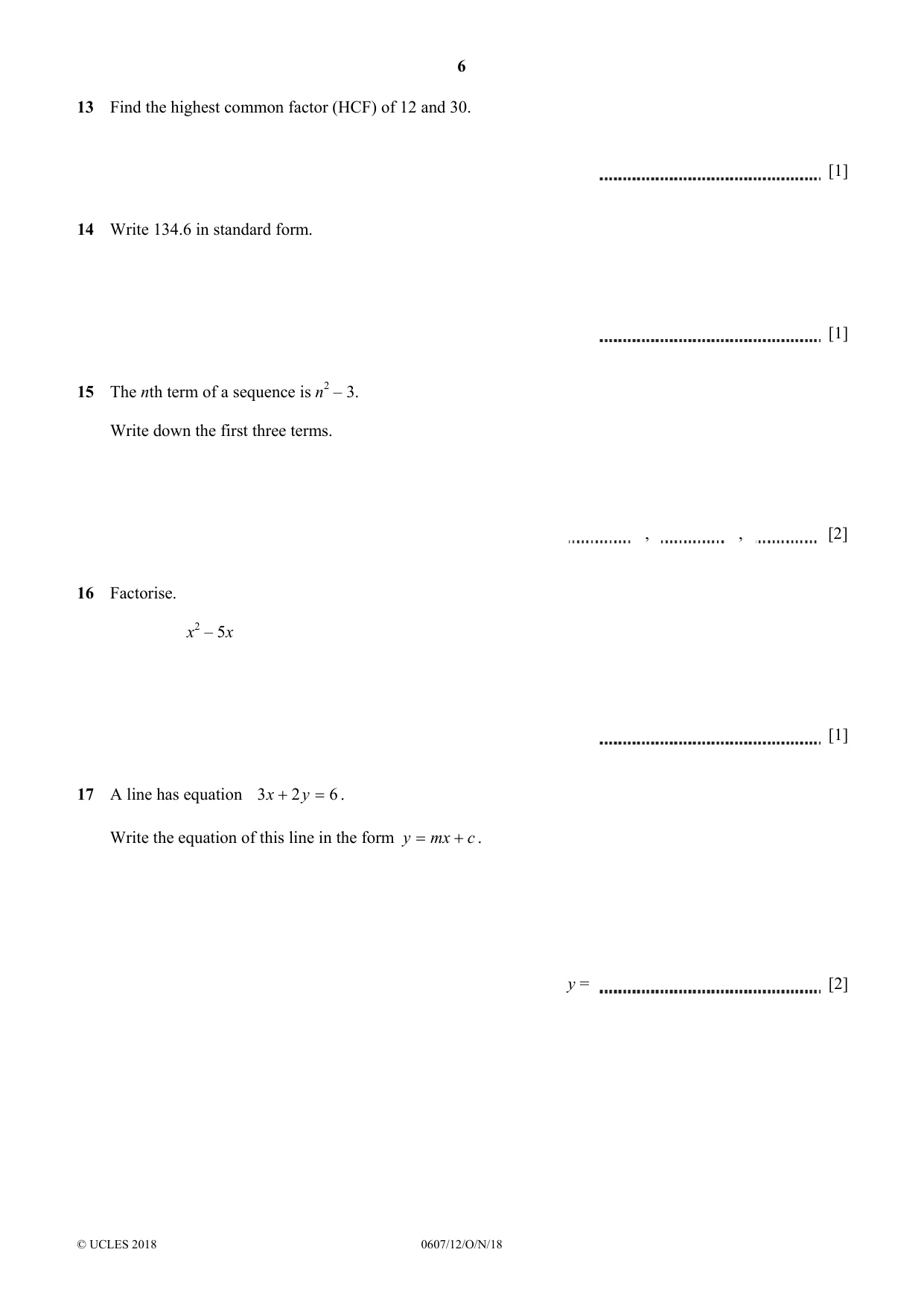 Cambridge IGCSE Mathematics - International 0607 2018 Oct/Nov Paper 1 · Variant 2 question paper, page 6 of 8