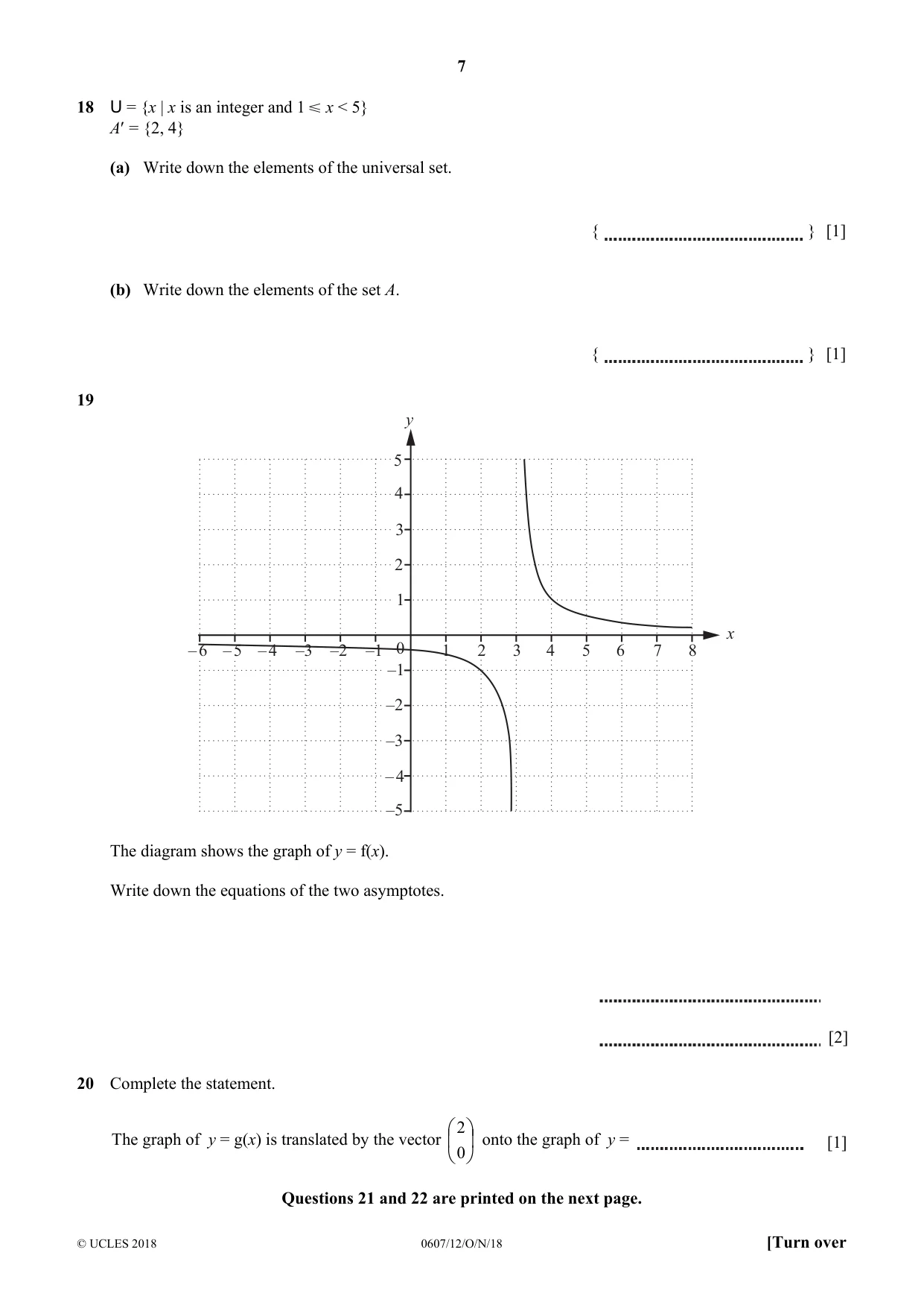 Cambridge IGCSE Mathematics - International 0607 2018 Oct/Nov Paper 1 · Variant 2 question paper, page 7 of 8