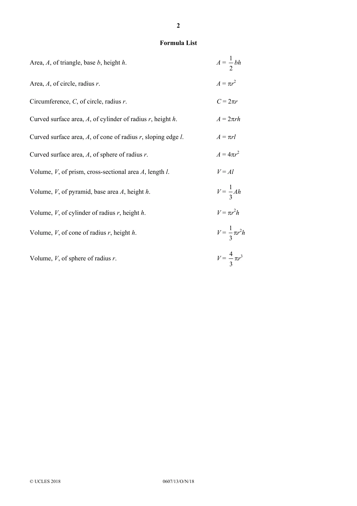 Cambridge IGCSE Mathematics - International 0607 2018 Oct/Nov Paper 1 · Variant 3 question paper, page 2 of 8