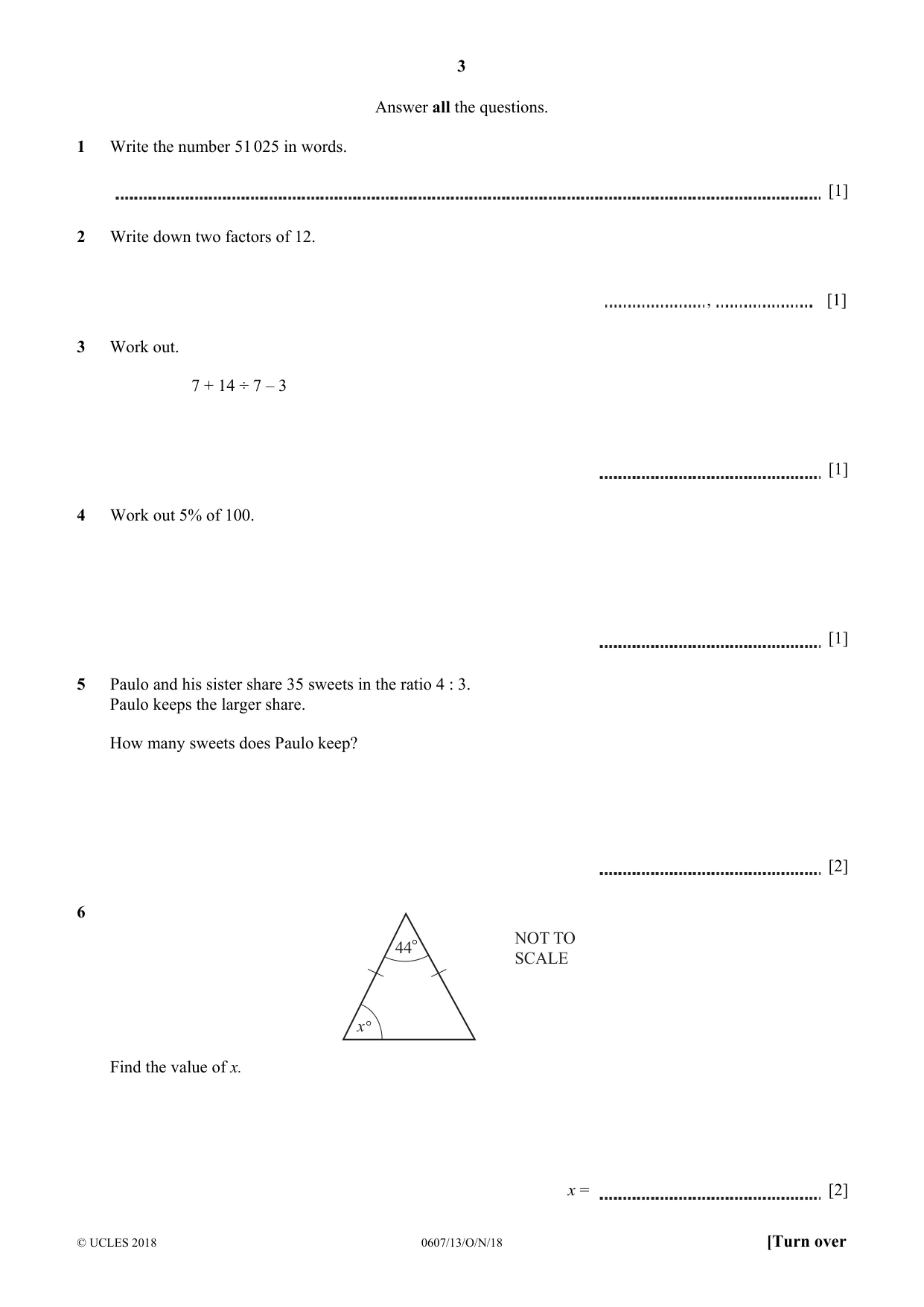 Cambridge IGCSE Mathematics - International 0607 2018 Oct/Nov Paper 1 · Variant 3 question paper, page 3 of 8