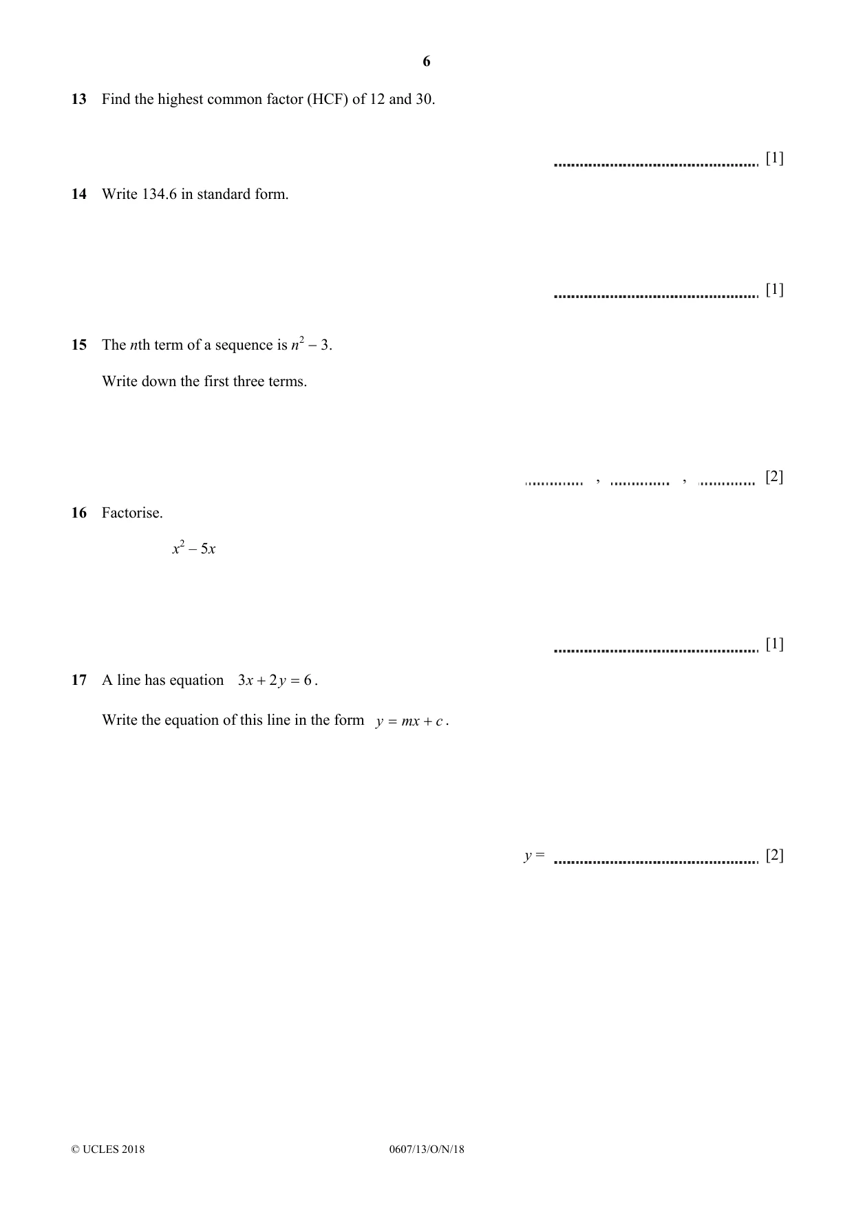 Cambridge IGCSE Mathematics - International 0607 2018 Oct/Nov Paper 1 · Variant 3 question paper, page 6 of 8