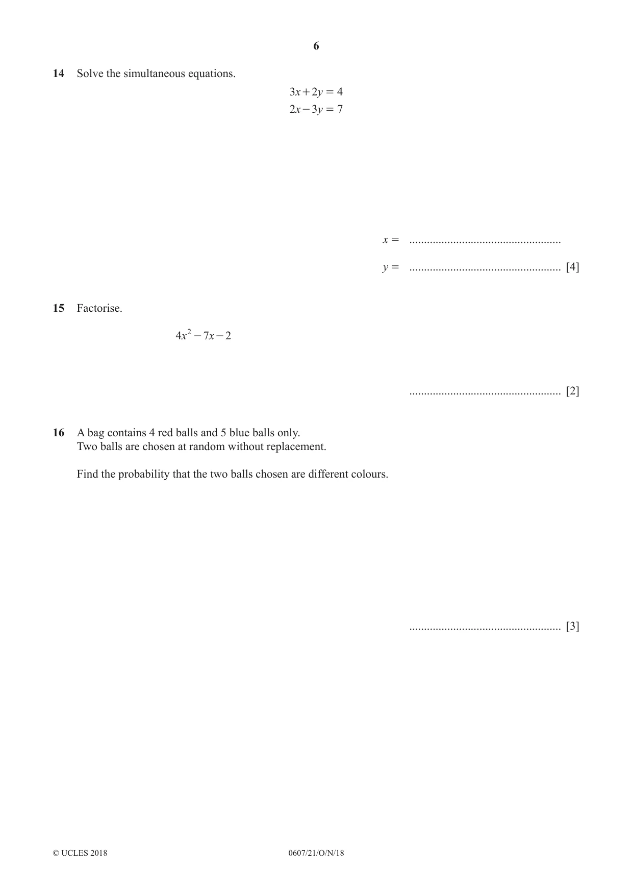 Cambridge IGCSE Mathematics - International 0607 2018 Oct/Nov Paper 2 · Variant 1 question paper, page 6 of 8