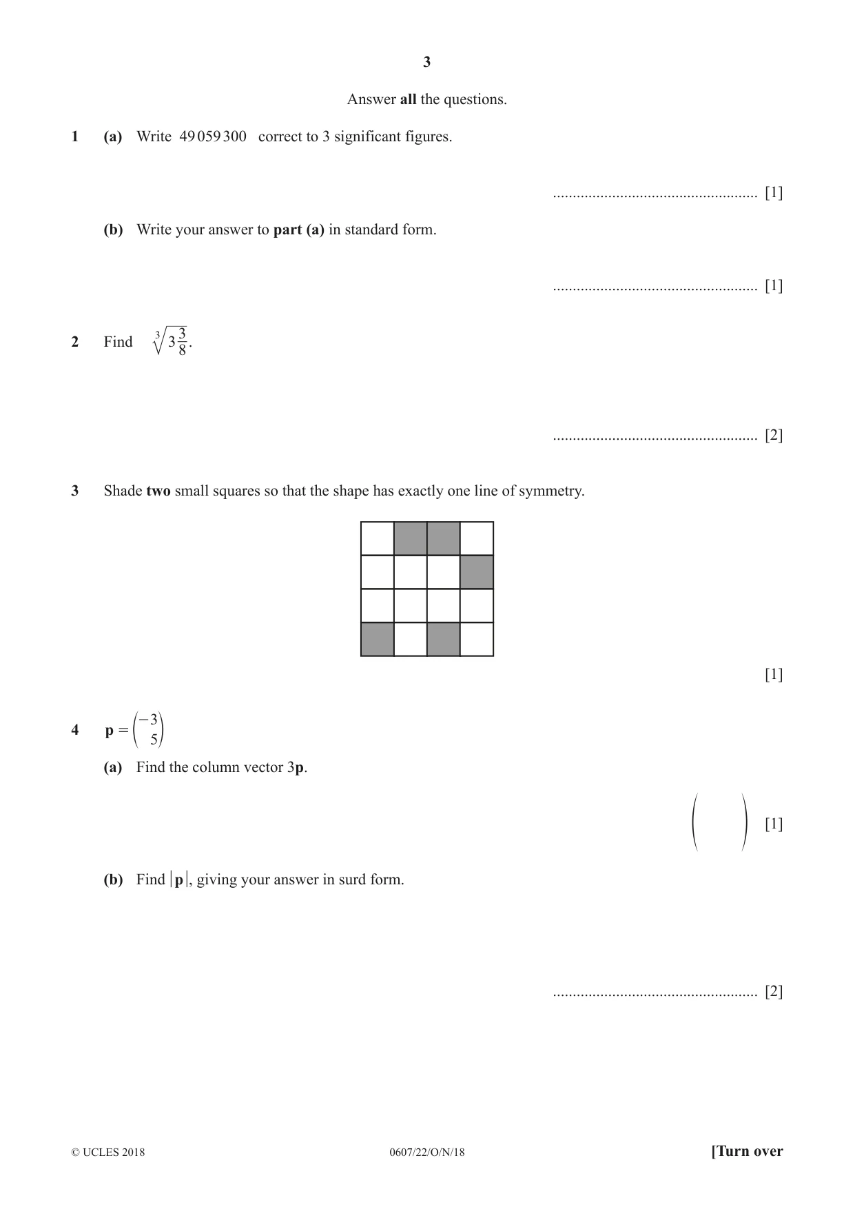 Cambridge IGCSE Mathematics - International 0607 2018 Oct/Nov Paper 2 · Variant 2 question paper, page 3 of 8
