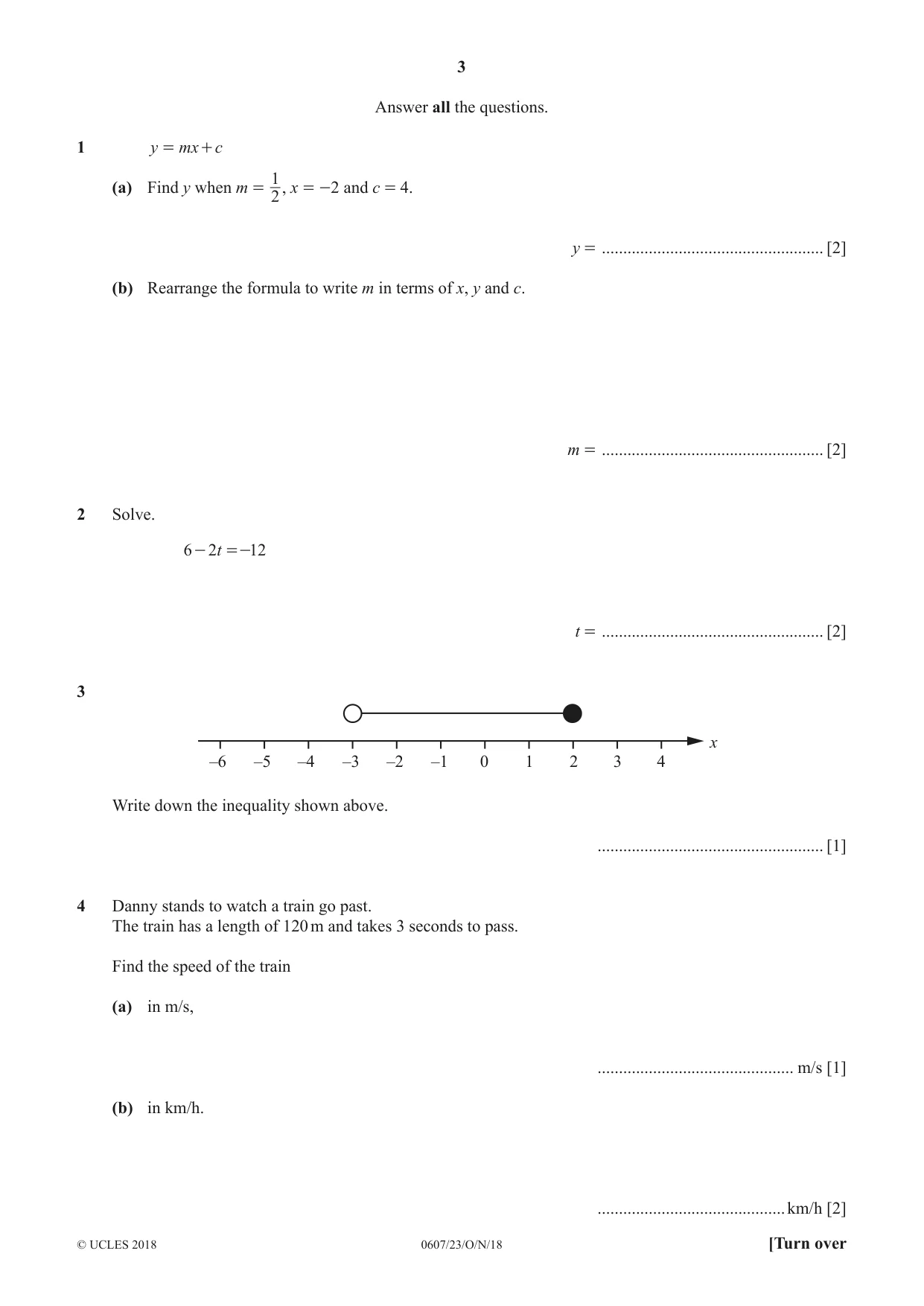 Cambridge IGCSE Mathematics - International 0607 2018 Oct/Nov Paper 2 · Variant 3 question paper, page 3 of 8