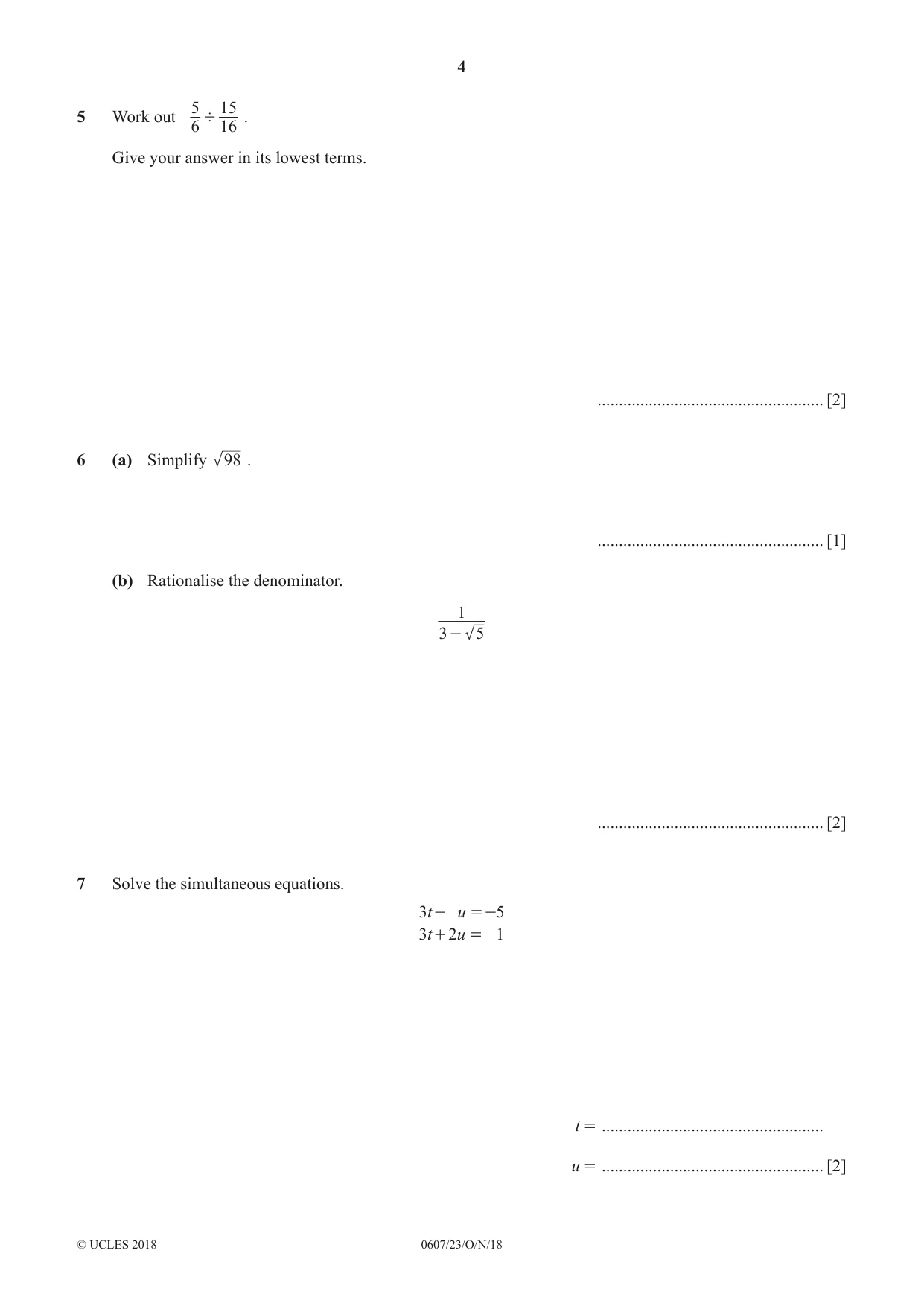 Cambridge IGCSE Mathematics - International 0607 2018 Oct/Nov Paper 2 · Variant 3 question paper, page 4 of 8