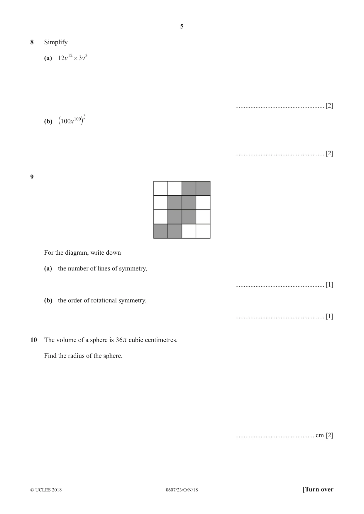 Cambridge IGCSE Mathematics - International 0607 2018 Oct/Nov Paper 2 · Variant 3 question paper, page 5 of 8
