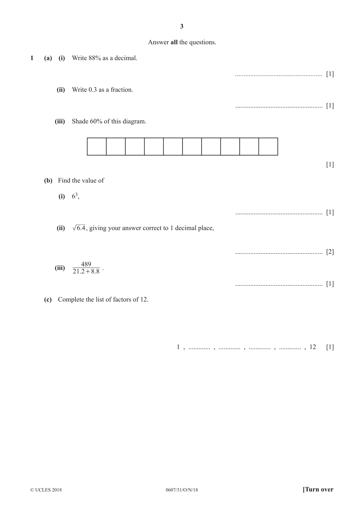 Cambridge IGCSE Mathematics - International 0607 2018 Oct/Nov Paper 3 · Variant 1 question paper, page 3 of 16