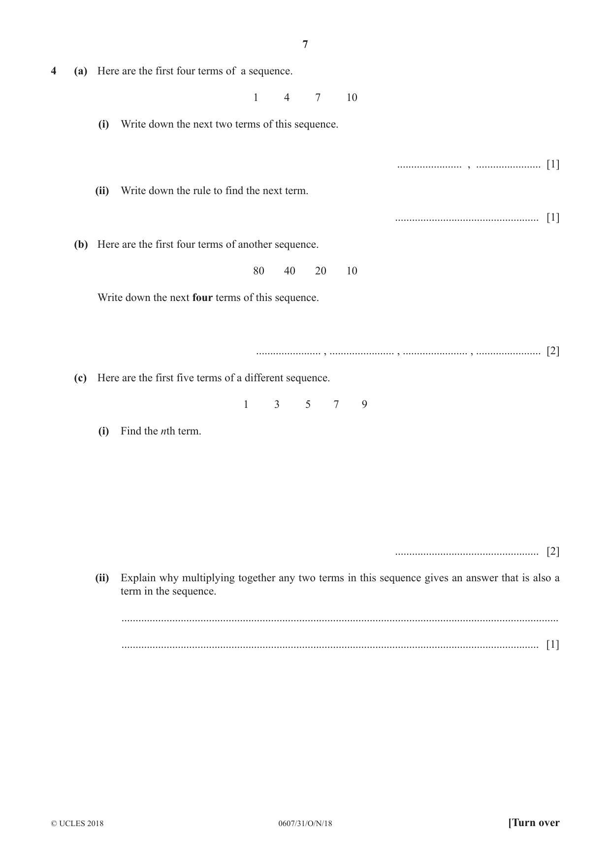 Cambridge IGCSE Mathematics - International 0607 2018 Oct/Nov Paper 3 · Variant 1 question paper, page 7 of 16