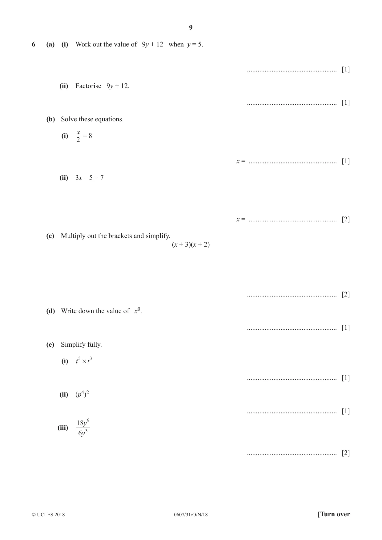 Cambridge IGCSE Mathematics - International 0607 2018 Oct/Nov Paper 3 · Variant 1 question paper, page 9 of 16