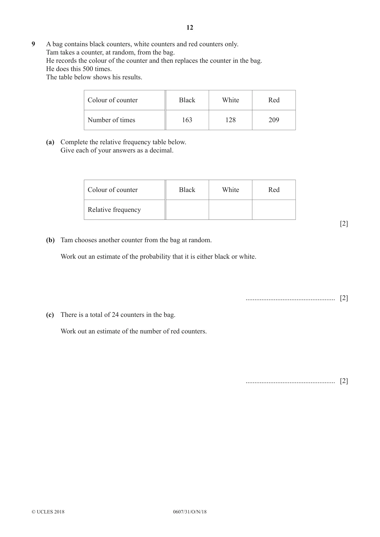 Cambridge IGCSE Mathematics - International 0607 2018 Oct/Nov Paper 3 · Variant 1 question paper, page 12 of 16