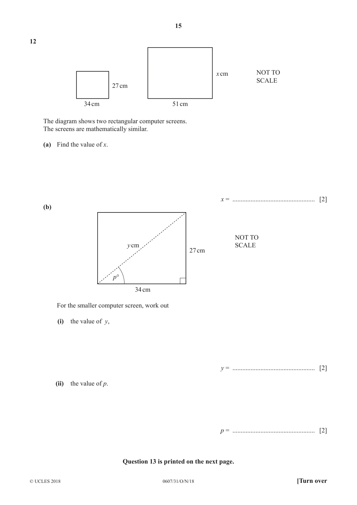 Cambridge IGCSE Mathematics - International 0607 2018 Oct/Nov Paper 3 · Variant 1 question paper, page 15 of 16