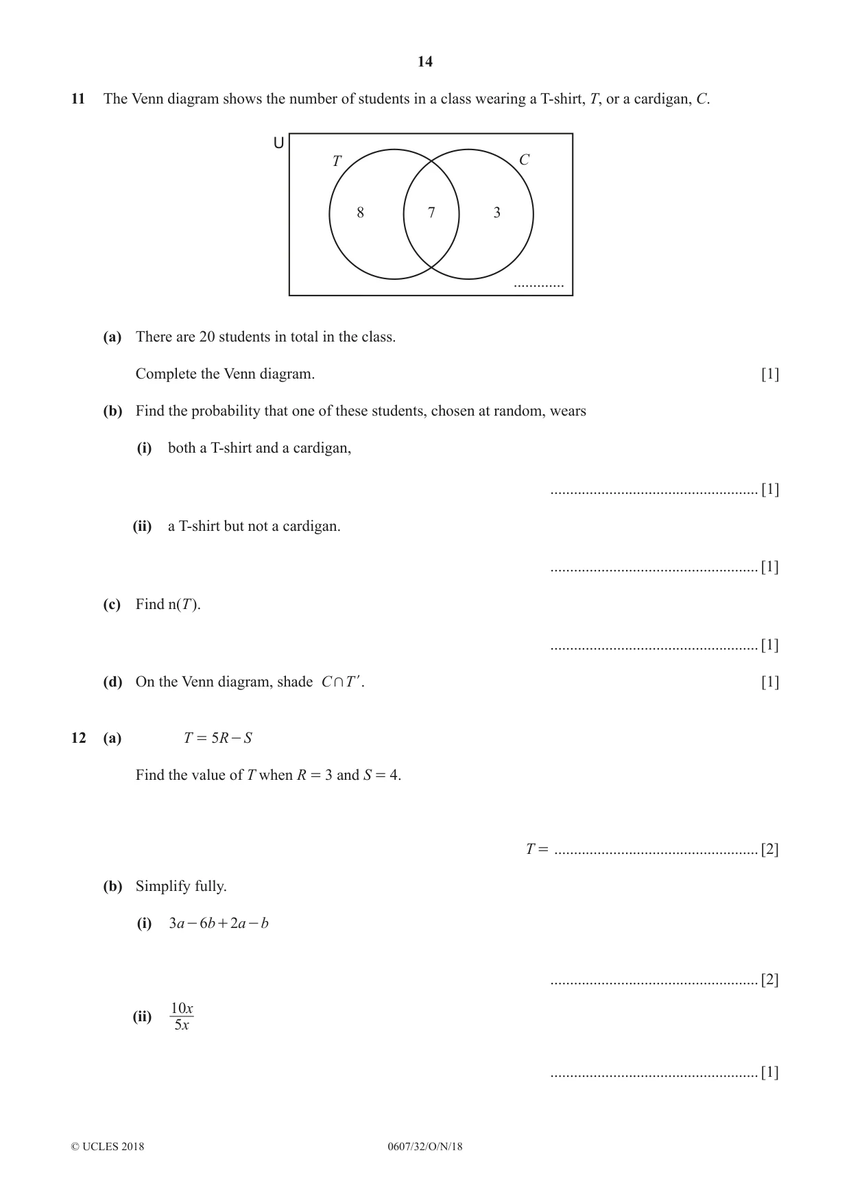 Cambridge IGCSE Mathematics - International 0607 2018 Oct/Nov Paper 3 · Variant 2 question paper, page 14 of 16
