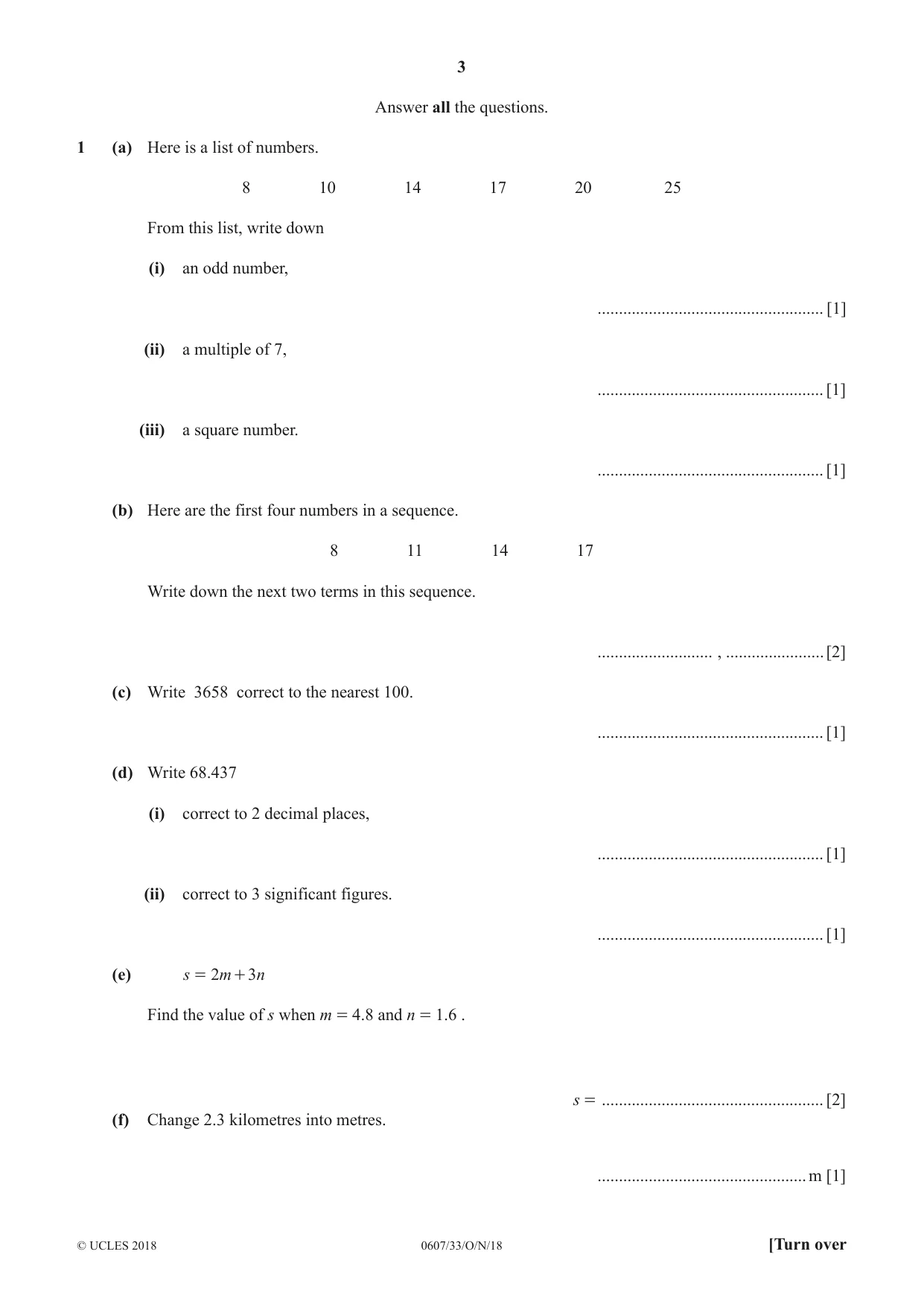 Cambridge IGCSE Mathematics - International 0607 2018 Oct/Nov Paper 3 · Variant 3 question paper, page 3 of 16