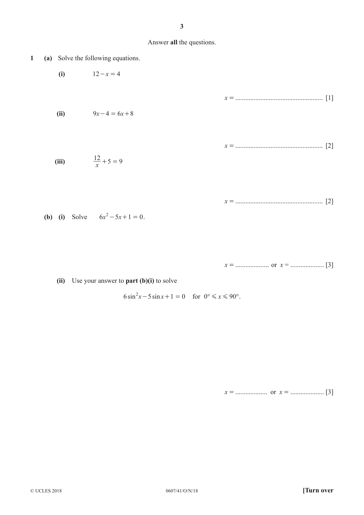 Cambridge IGCSE Mathematics - International 0607 2018 Oct/Nov Paper 4 · Variant 1 question paper, page 3 of 16