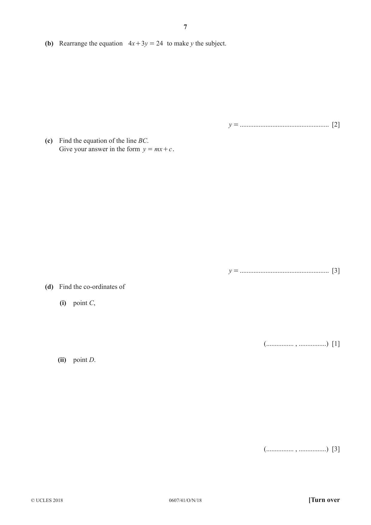 Cambridge IGCSE Mathematics - International 0607 2018 Oct/Nov Paper 4 · Variant 1 question paper, page 7 of 16
