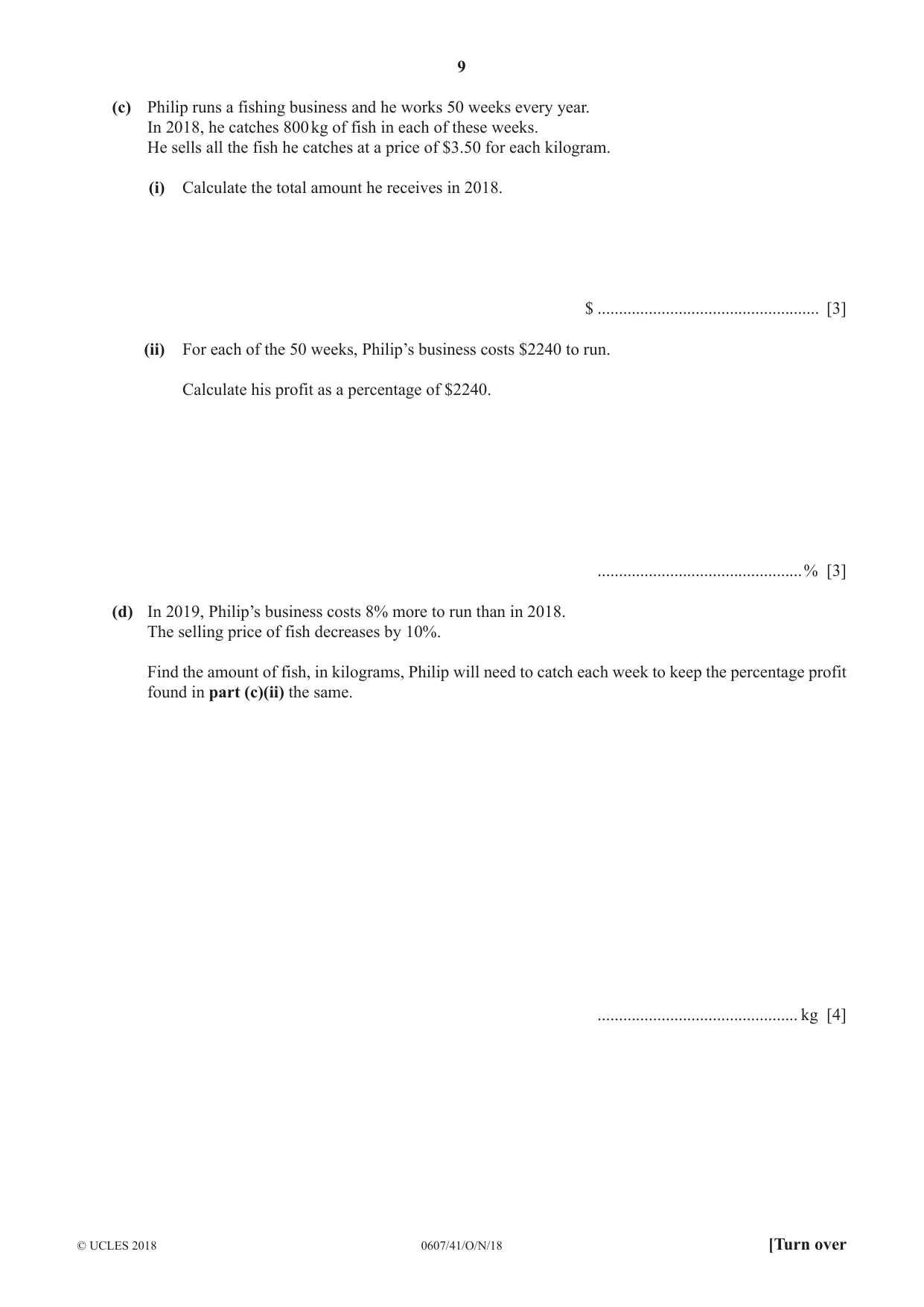 Cambridge IGCSE Mathematics - International 0607 2018 Oct/Nov Paper 4 · Variant 1 question paper, page 9 of 16
