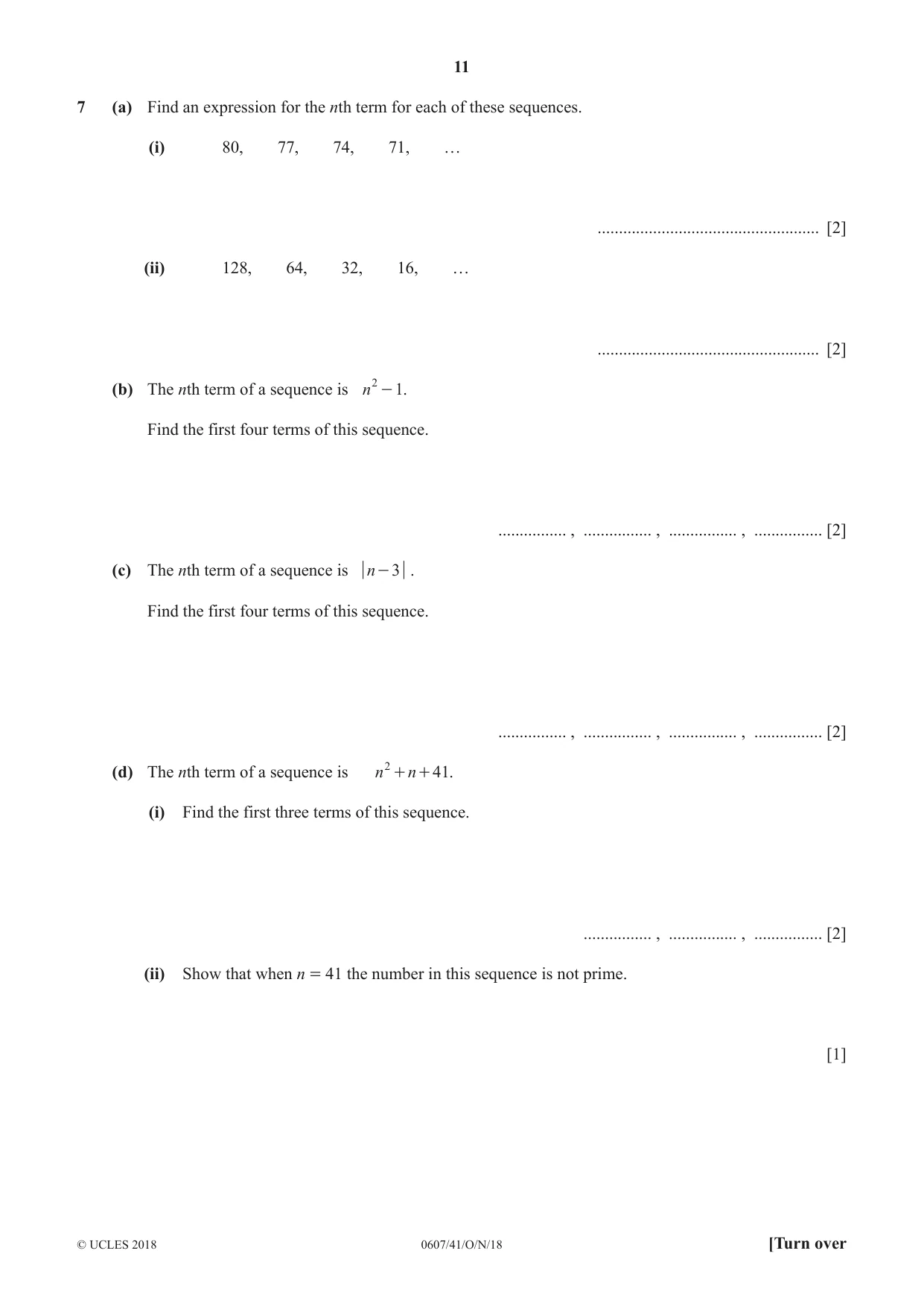 Cambridge IGCSE Mathematics - International 0607 2018 Oct/Nov Paper 4 · Variant 1 question paper, page 11 of 16