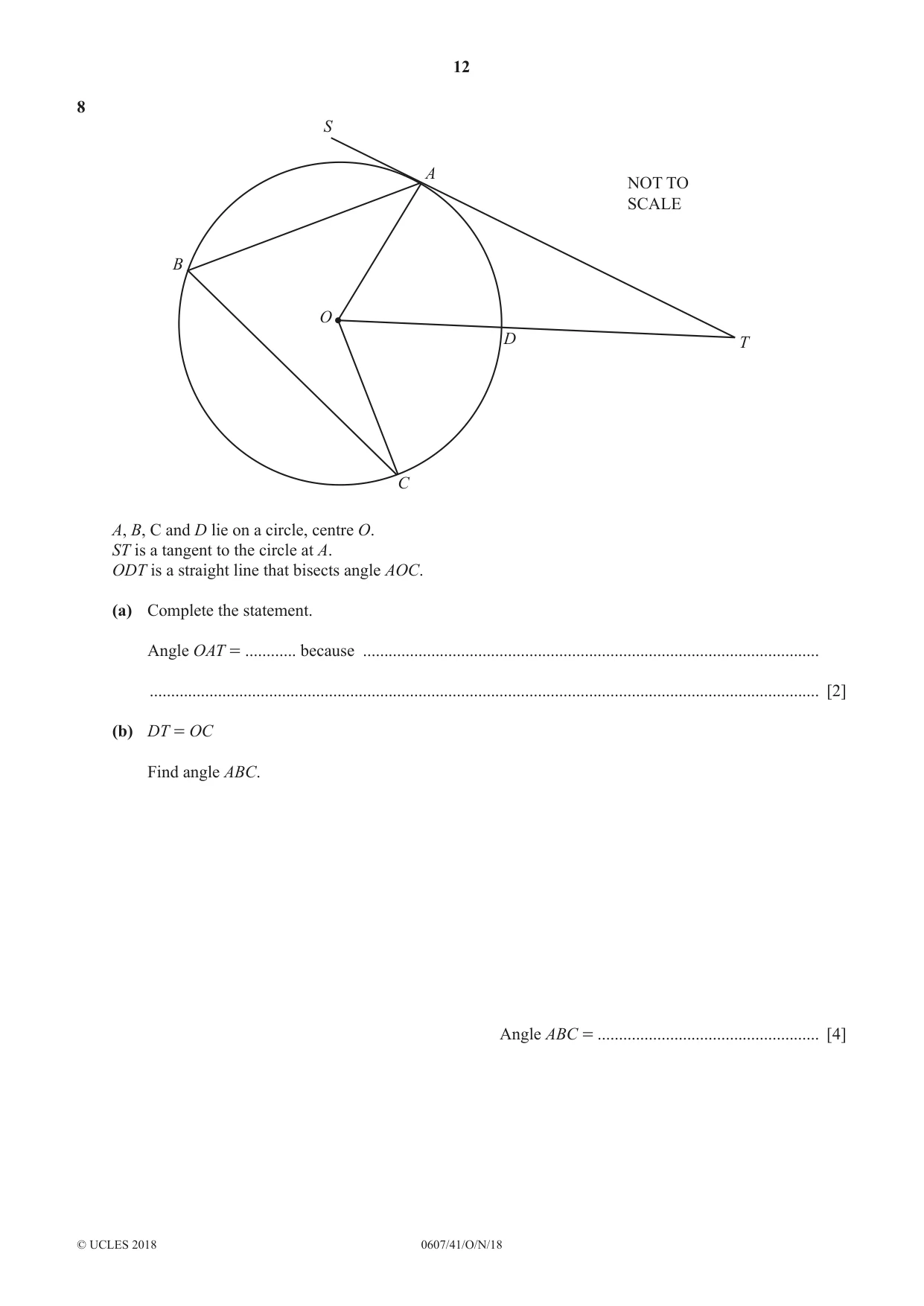 Cambridge IGCSE Mathematics - International 0607 2018 Oct/Nov Paper 4 · Variant 1 question paper, page 12 of 16