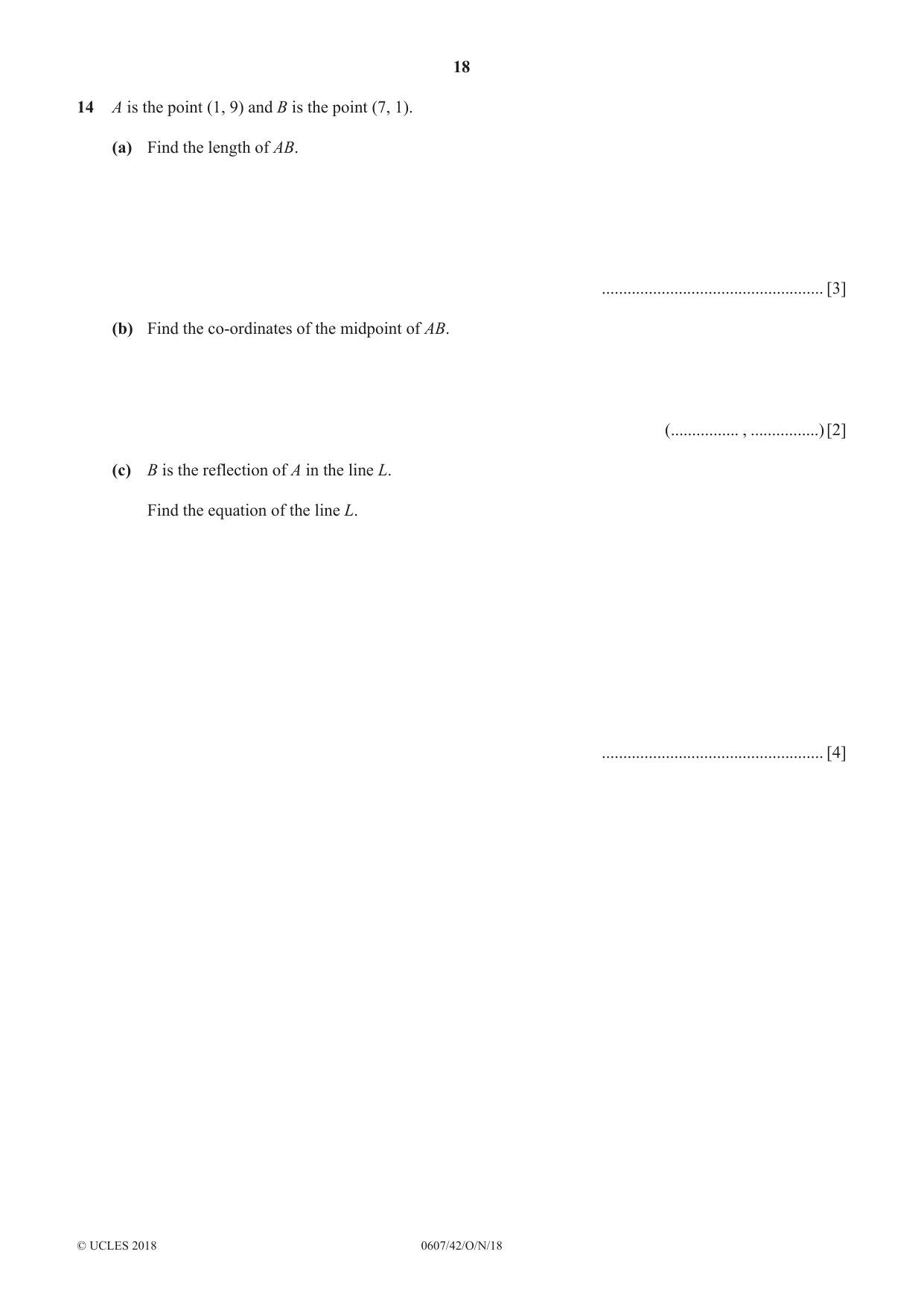 Cambridge IGCSE Mathematics - International 0607 2018 Oct/Nov Paper 4 · Variant 2 question paper, page 18 of 20