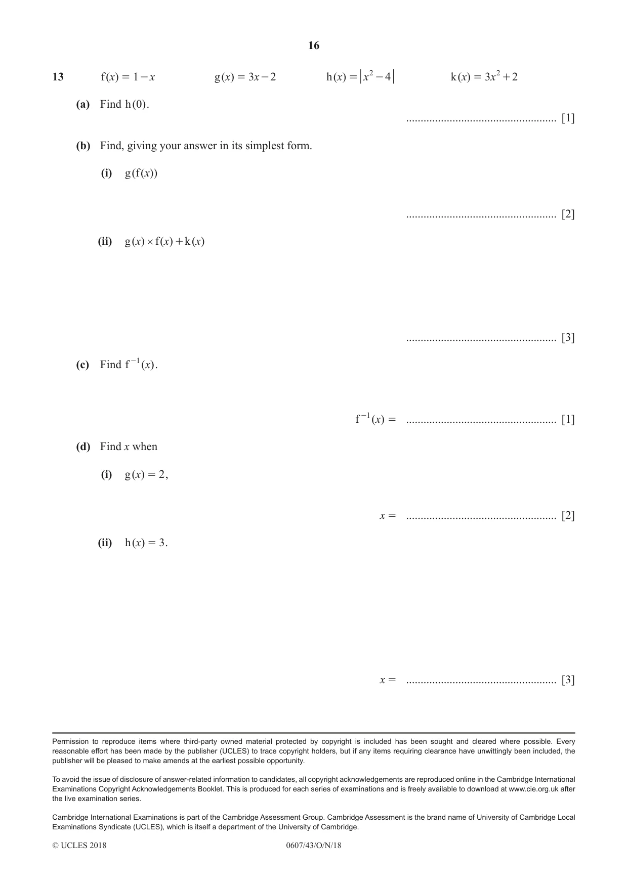 Cambridge IGCSE Mathematics - International 0607 2018 Oct/Nov Paper 4 · Variant 3 question paper, page 16 of 16