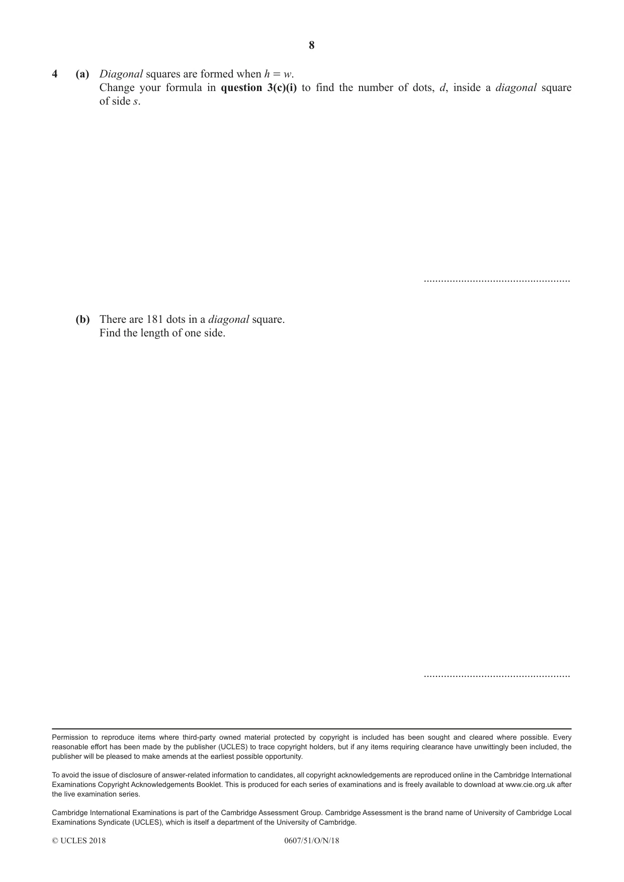 Cambridge IGCSE Mathematics - International 0607 2018 Oct/Nov Paper 5 · Variant 1 question paper, page 8 of 8