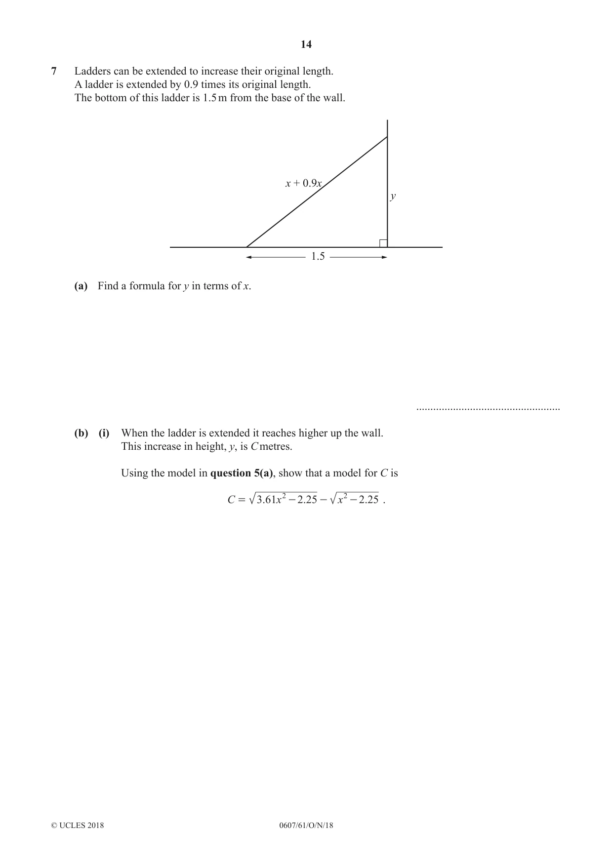 Cambridge IGCSE Mathematics - International 0607 2018 Oct/Nov Paper 6 · Variant 1 question paper, page 14 of 16